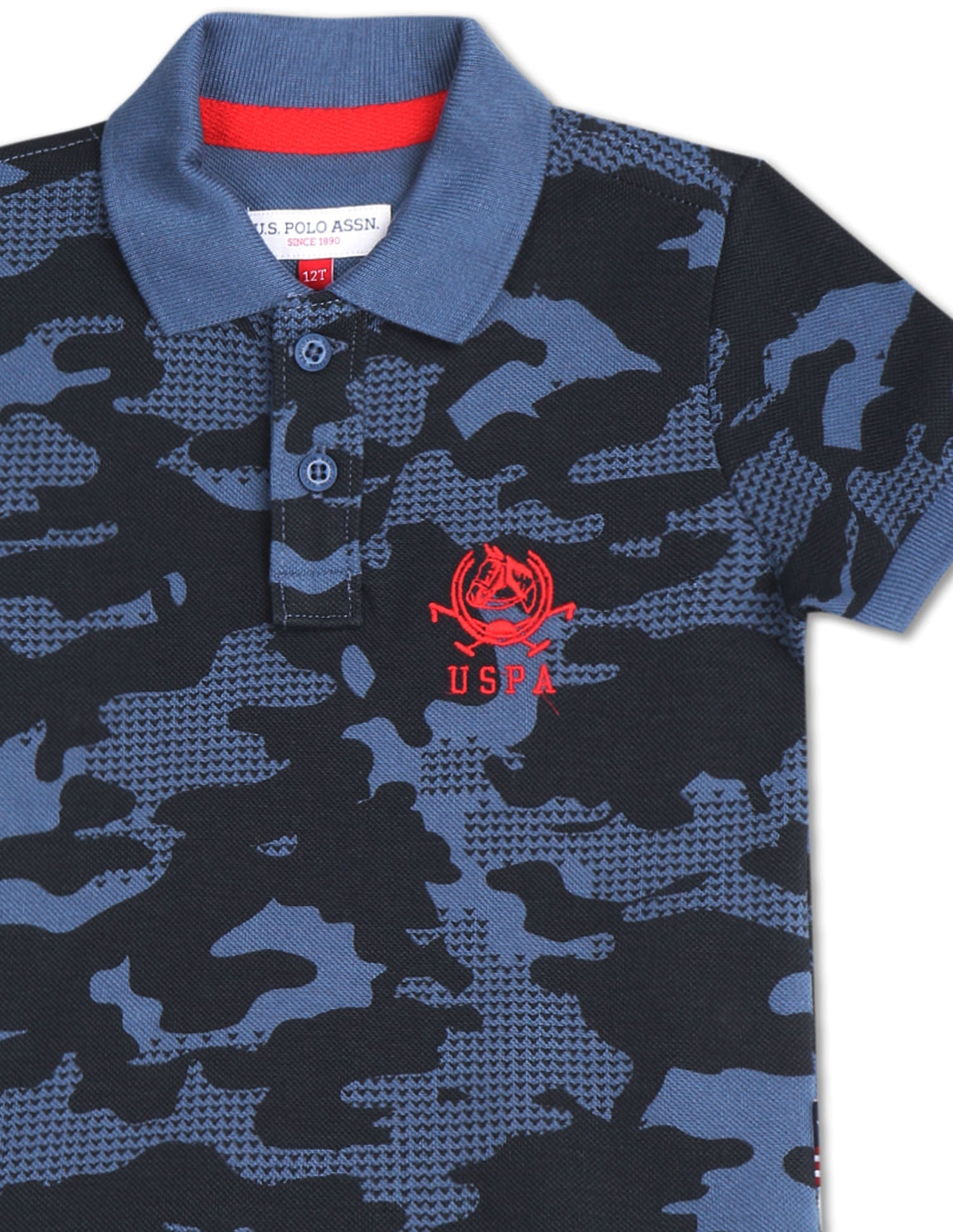 Boys Blue Pique Printed Polo Shirt Blue - U.S. Polo Assn. India | Large