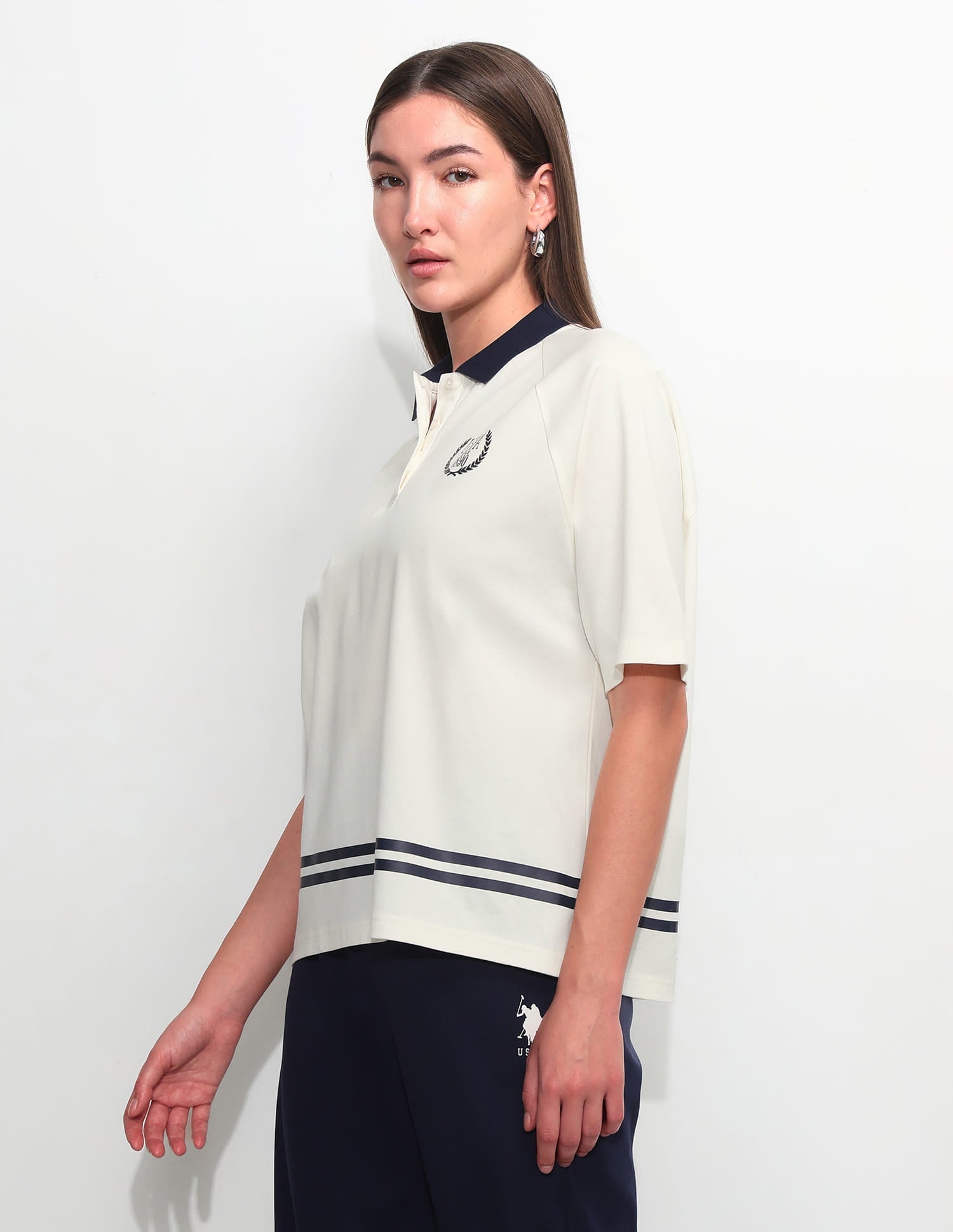 Oversized Solid Polo Shirt White - U.S. Polo Assn. India | Large