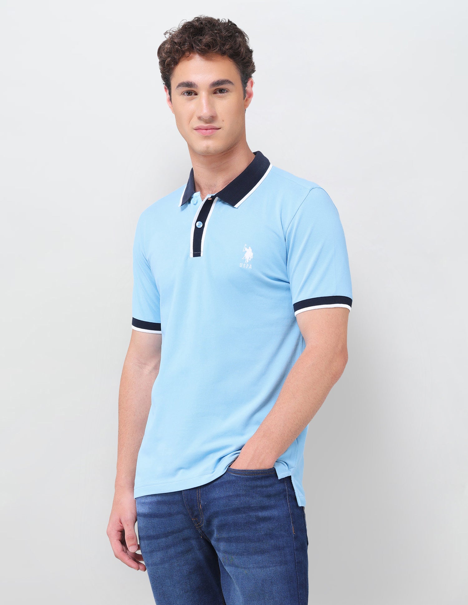 Solid Slim Fit Polo Shirt Light Blue - U.S. Polo Assn. India | Large