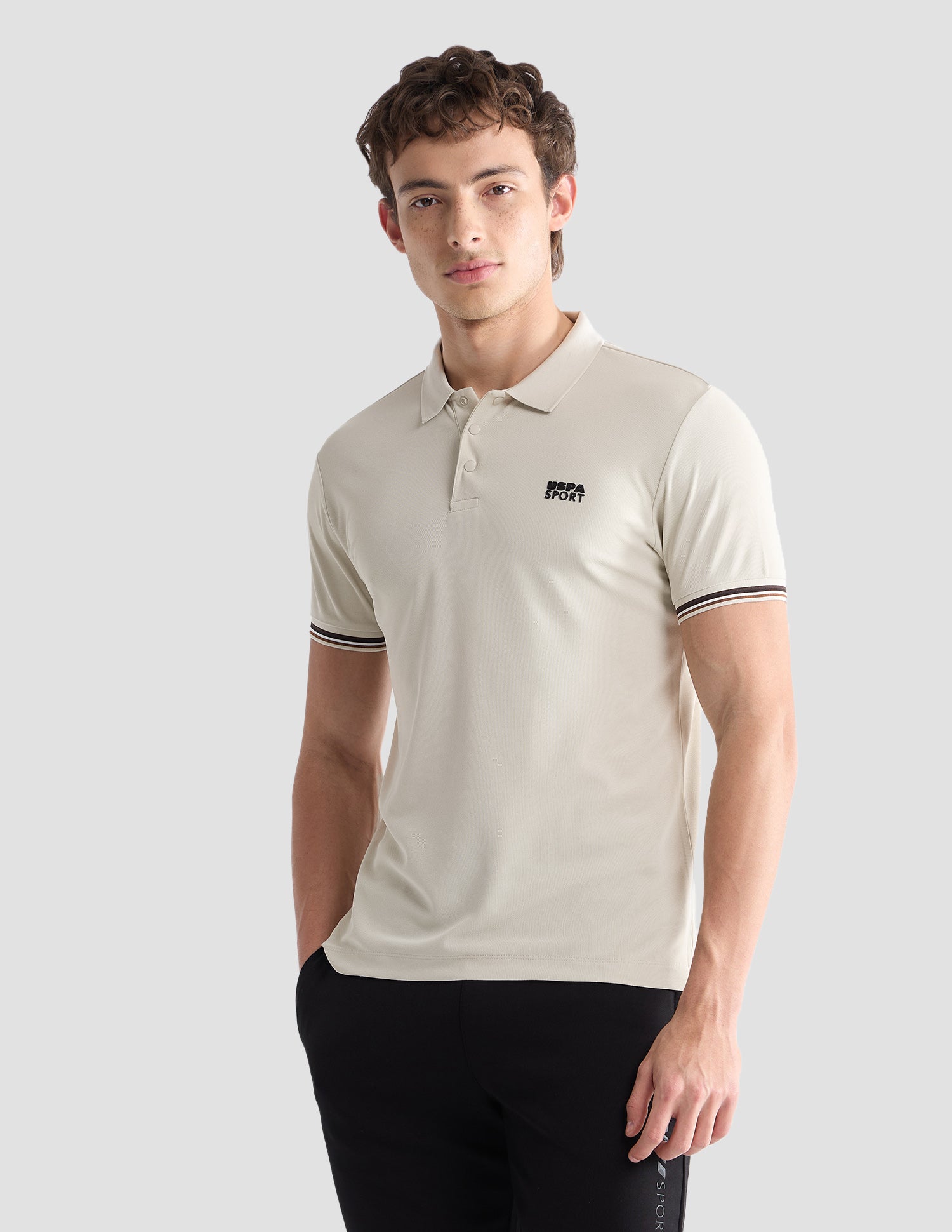 Solid Slim Fit Active Polo Shirt Beige - U.S. Polo Assn. India | Large