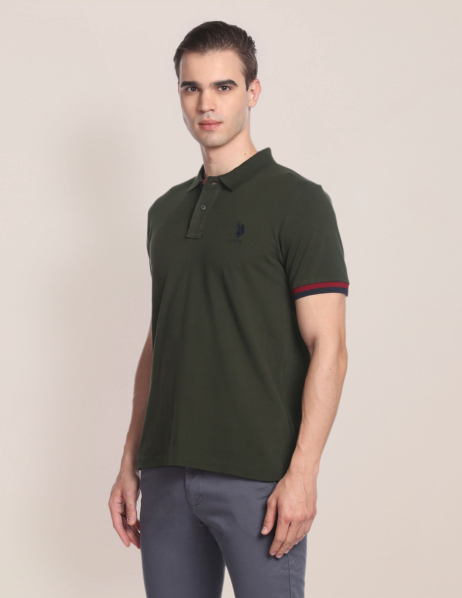 Solid Pique Stretch Polo Shirt Olive - U.S. Polo Assn. India | Large