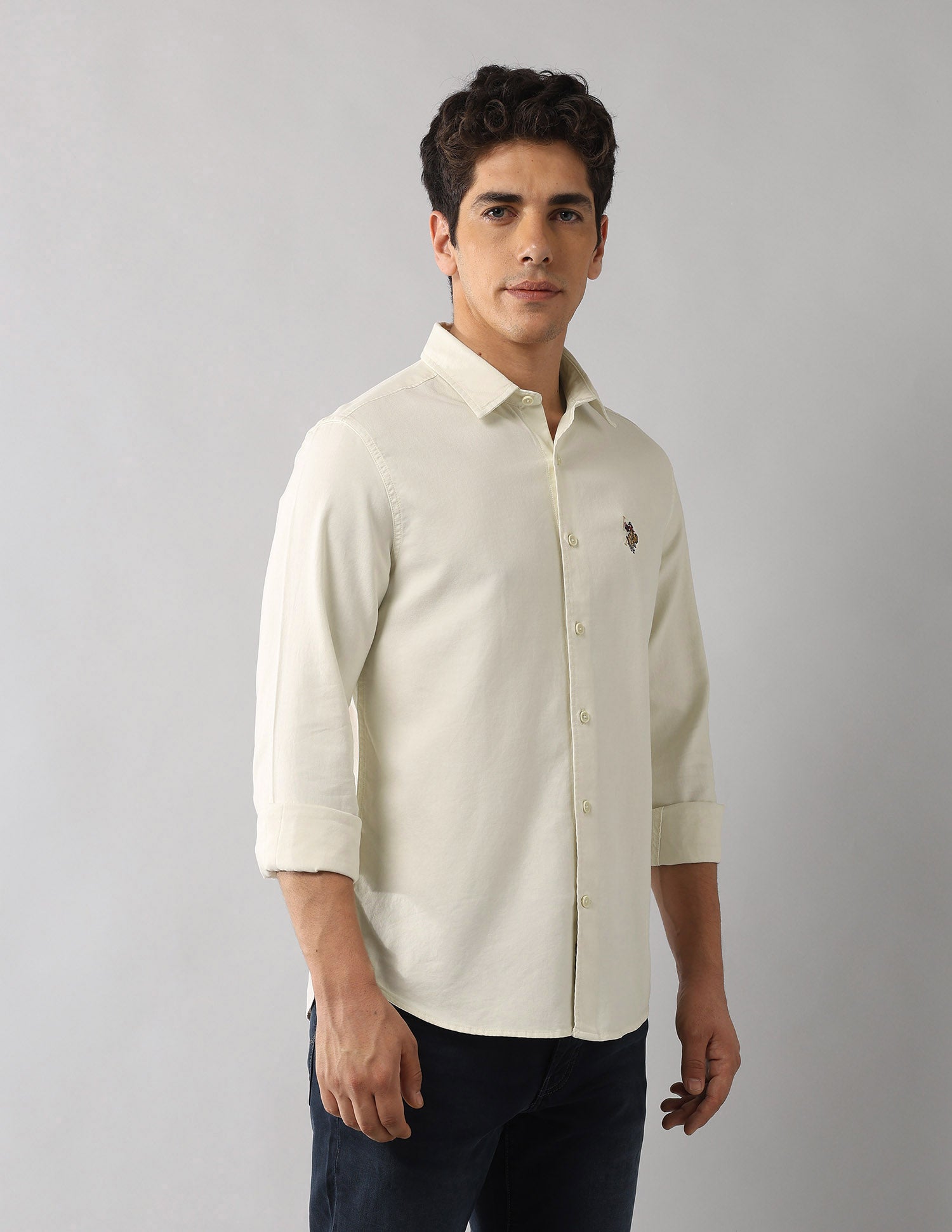 Regular Fit Solid Shirt Ecru - U.S. Polo Assn. India | Large