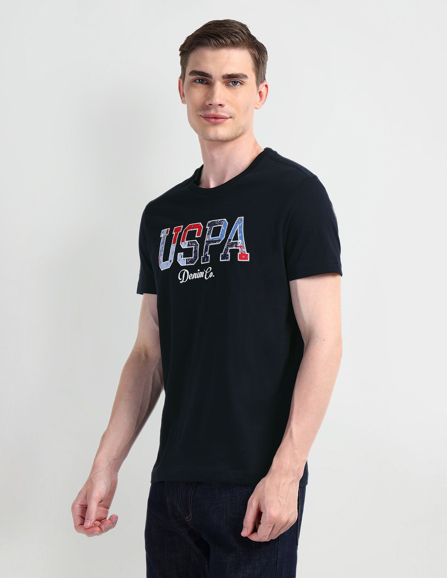 Brand Printed Cotton T-Shirt Navy - U.S. Polo Assn. India | Large
