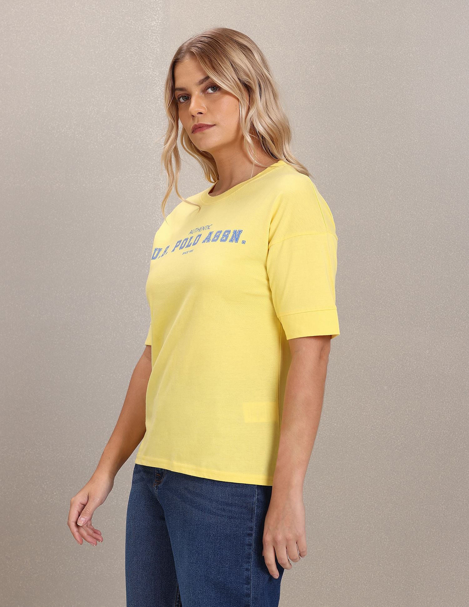 Crew Neck Typography Print T-Shirt Yellow - U.S. POLO ASSN. | Large
