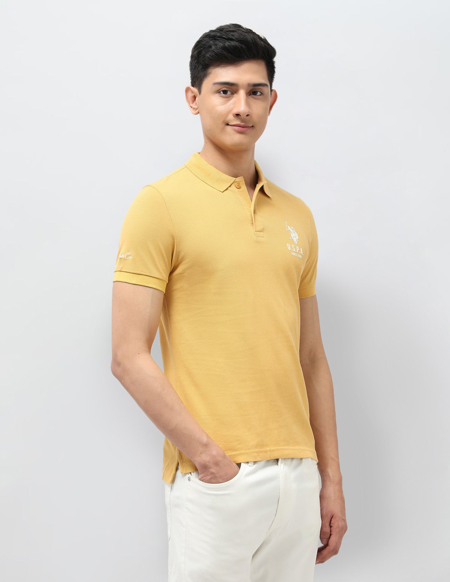 Pure Cotton Muscle Fit Polo Shirt Yellow - U.S. Polo Assn. India | Large
