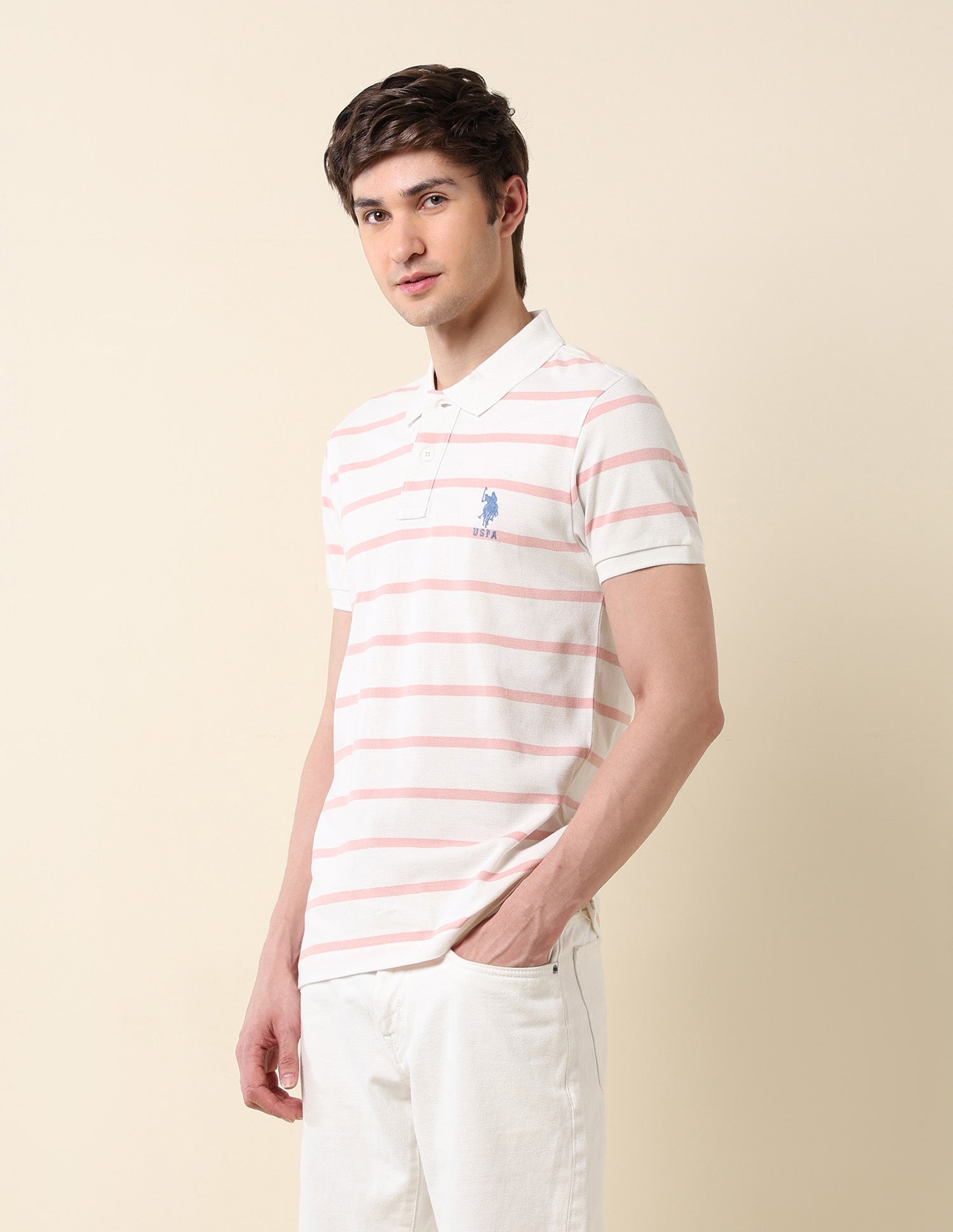 Horizontal Striped Classic Polo Shirt Off White - U.S. POLO ASSN. | Large