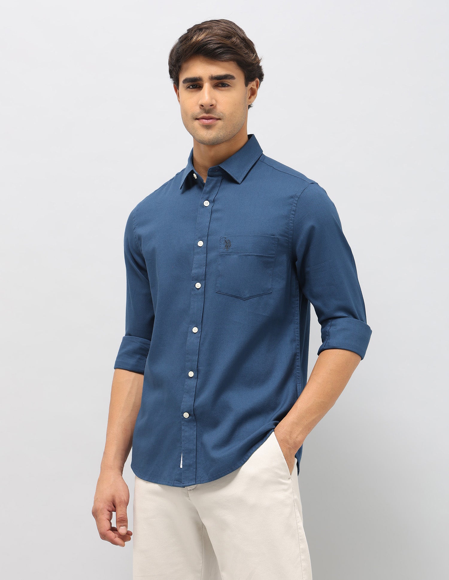 Dobby Tailored Fit Shirt Blue - U.S. POLO ASSN. | Large