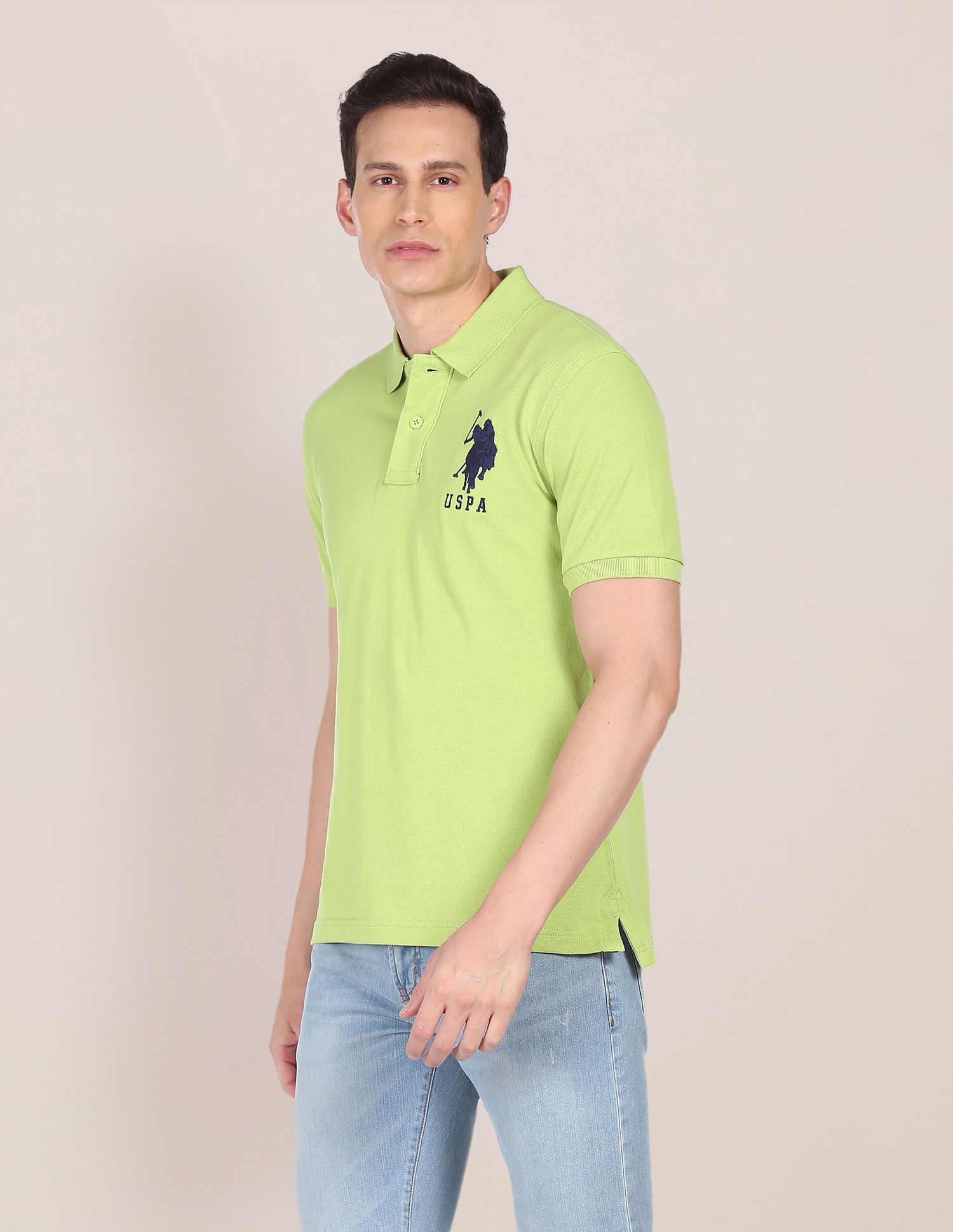 Compact Cotton Logo Polo Shirt Green - U.S. POLO ASSN. | Large