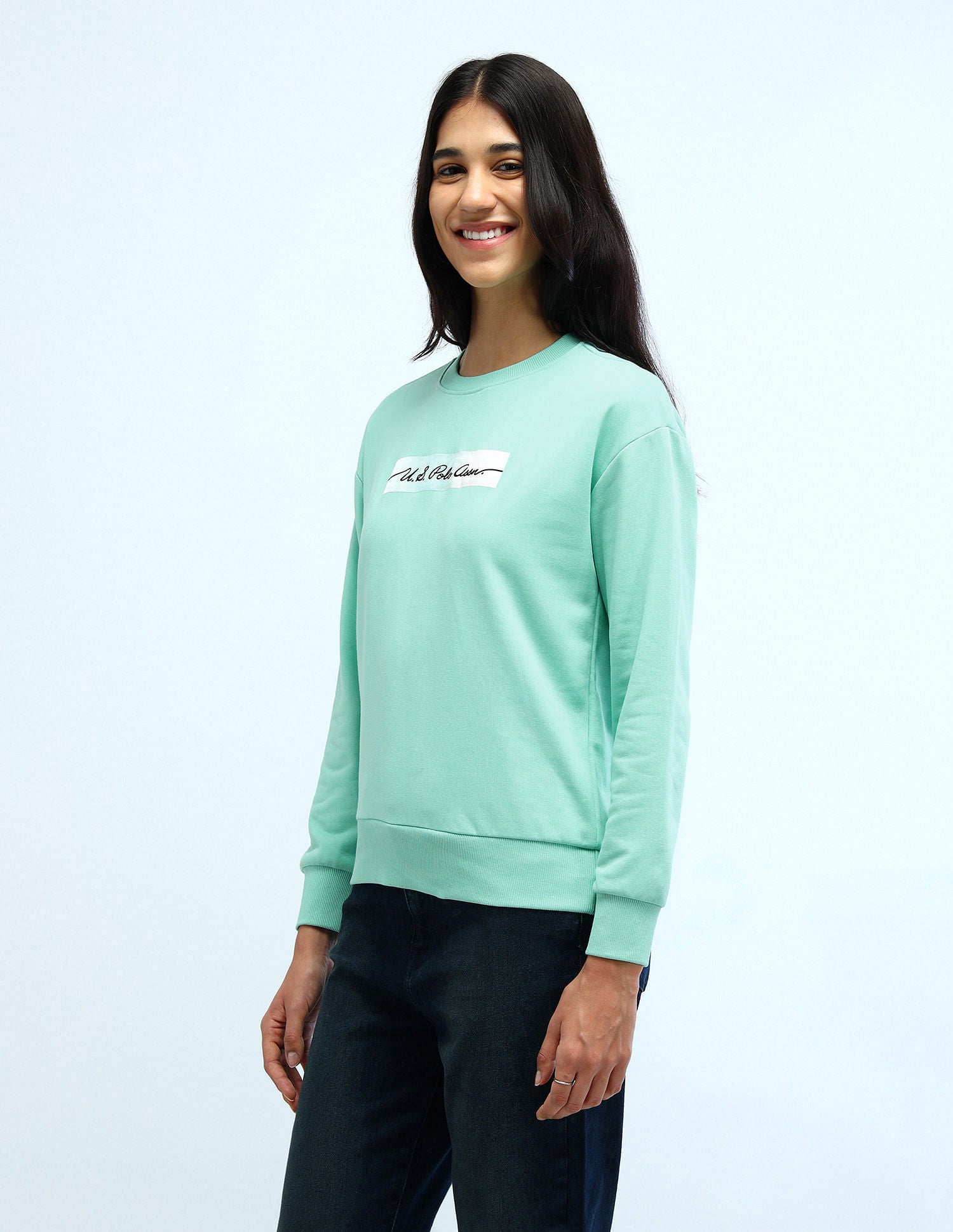 Drop Shoulder Satin Sticker Sweatshirt Mint - U.S. Polo Assn. India | Large