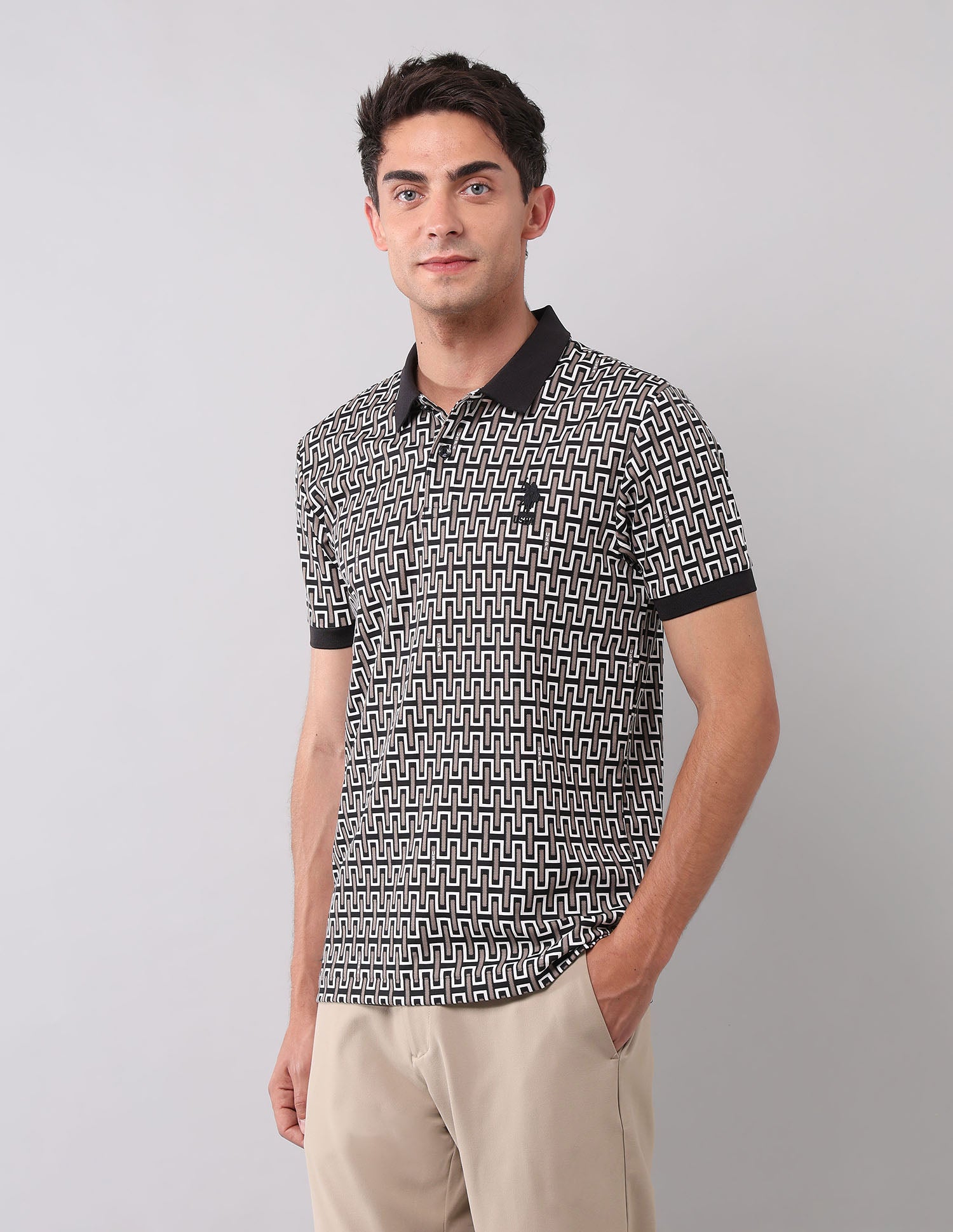 Geometric Printed Muscle Fit Polo Shirt Black - U.S. Polo Assn. India | Large