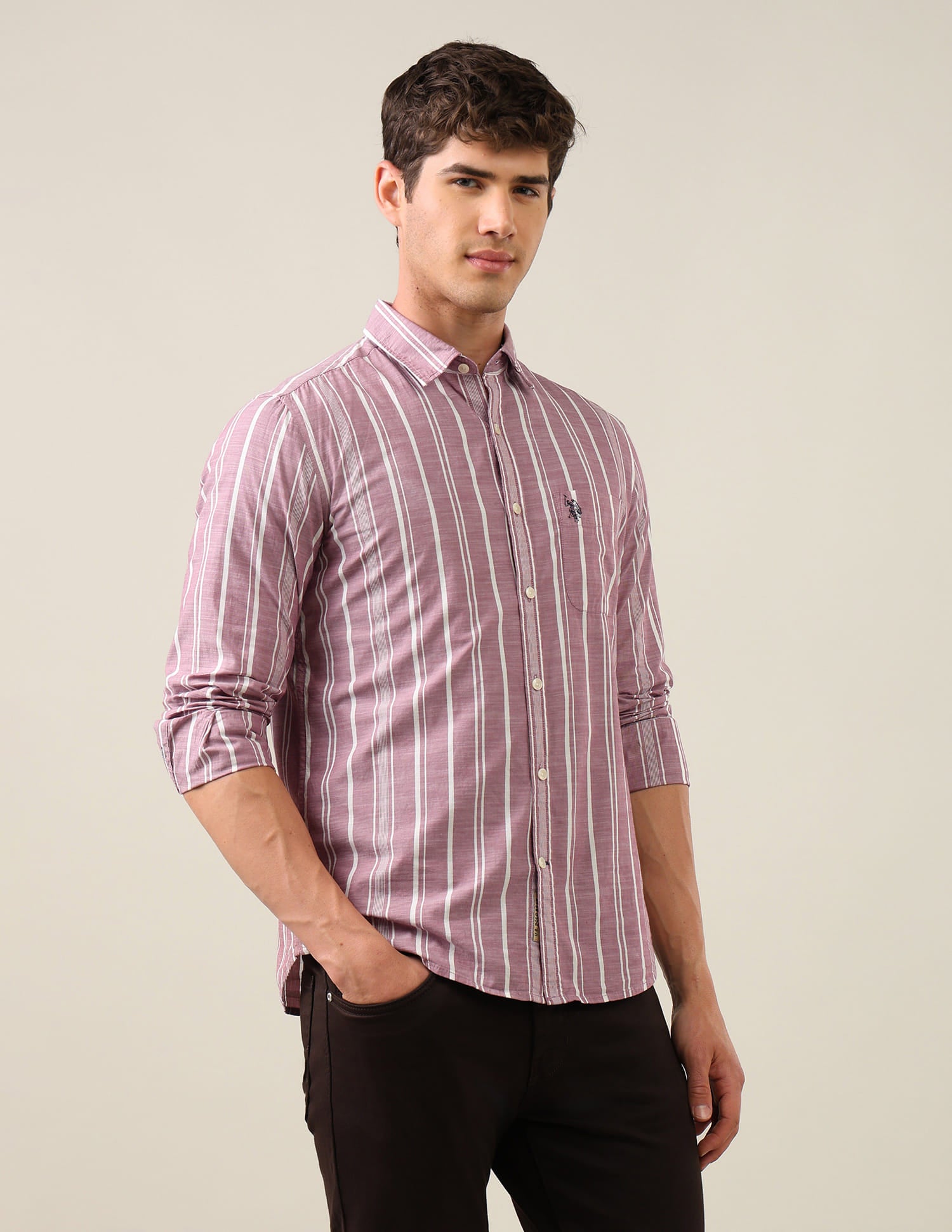 Vertical Striped Regular Fit Shirt Pink - U.S. Polo Assn. India | Large