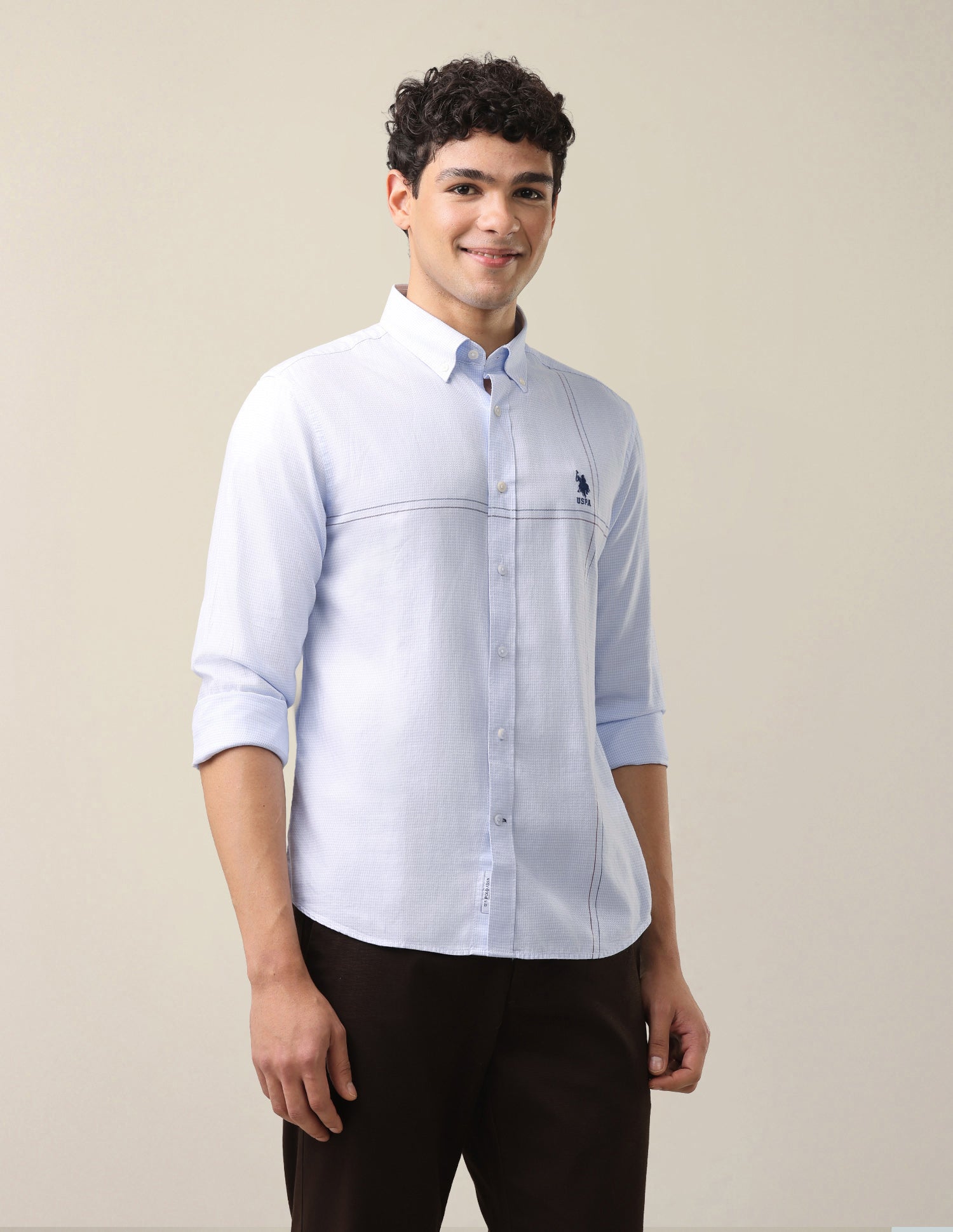 Twill Tailored Fit Button-Down Collar Shirt Light Blue - U.S. Polo Assn. India | Large