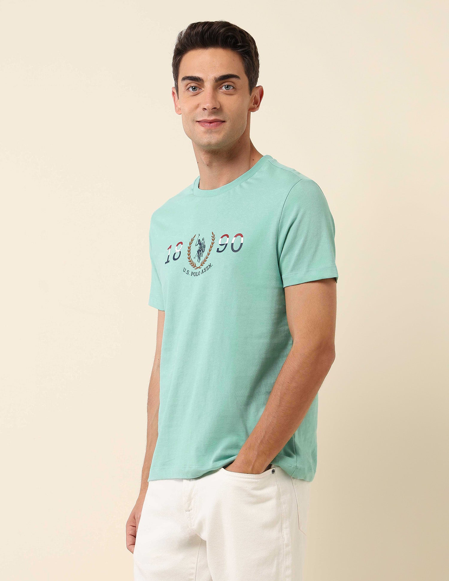 Brand Embossed Slim Fit T- Shirt Aqua - U.S. Polo Assn. India | Large