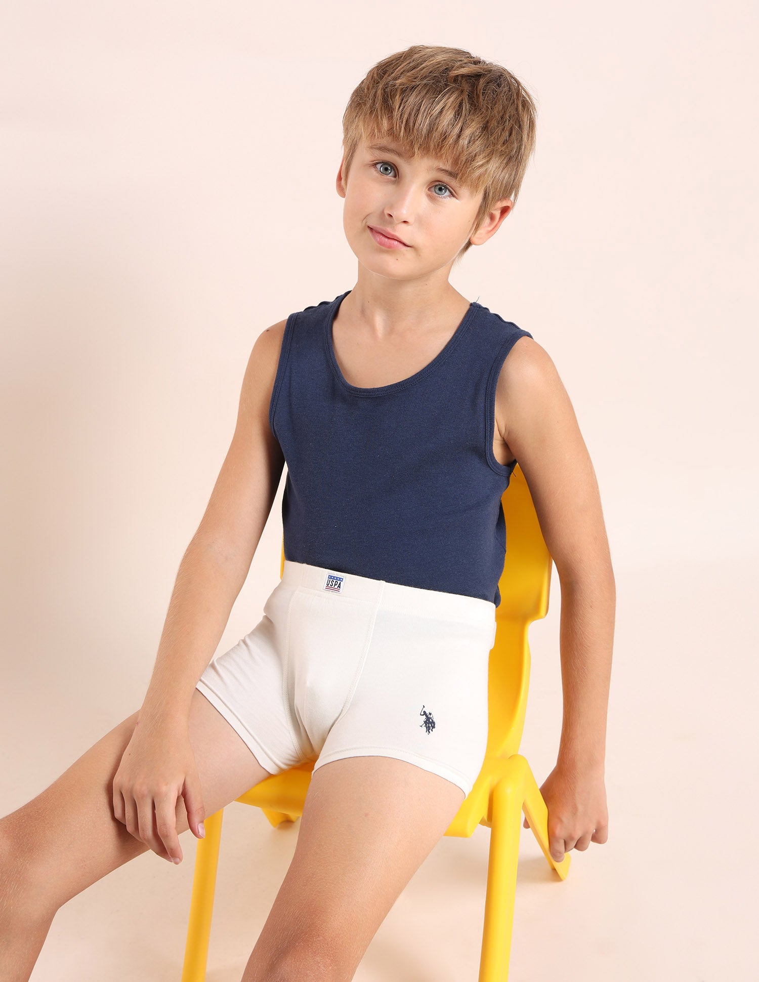 Boys Cotton Spandex Solid Trunks - Pack Of 3 Blue, Green and White - U.S. POLO ASSN. | Large