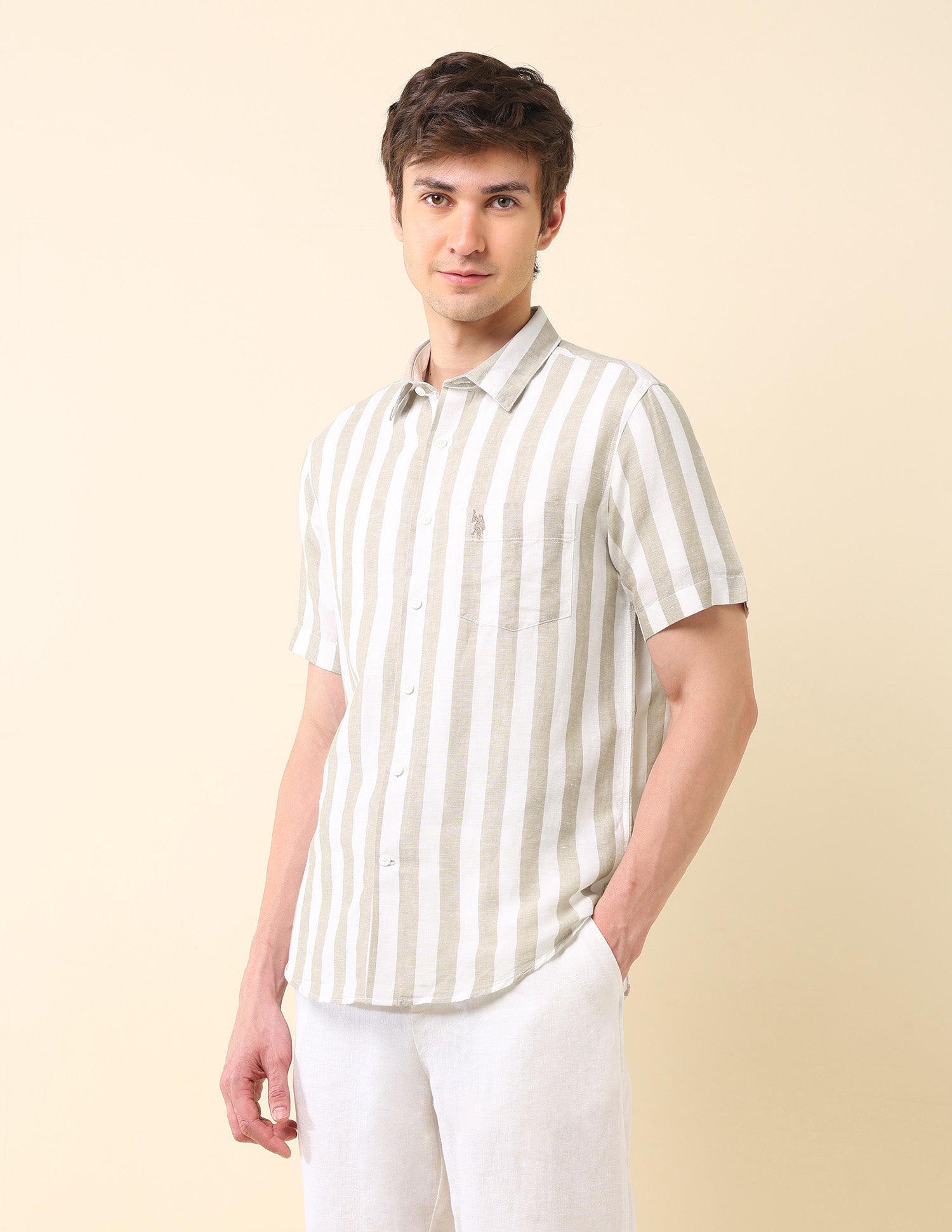 Vertical Striped Tailored Fit Ctm Shirt White - U.S. Polo Assn. India | Large