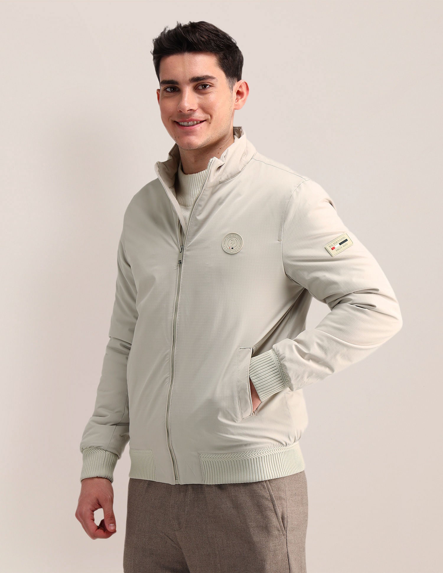 Regular Fit Solid Casual Jacket Off White - U.S. POLO ASSN. | Large