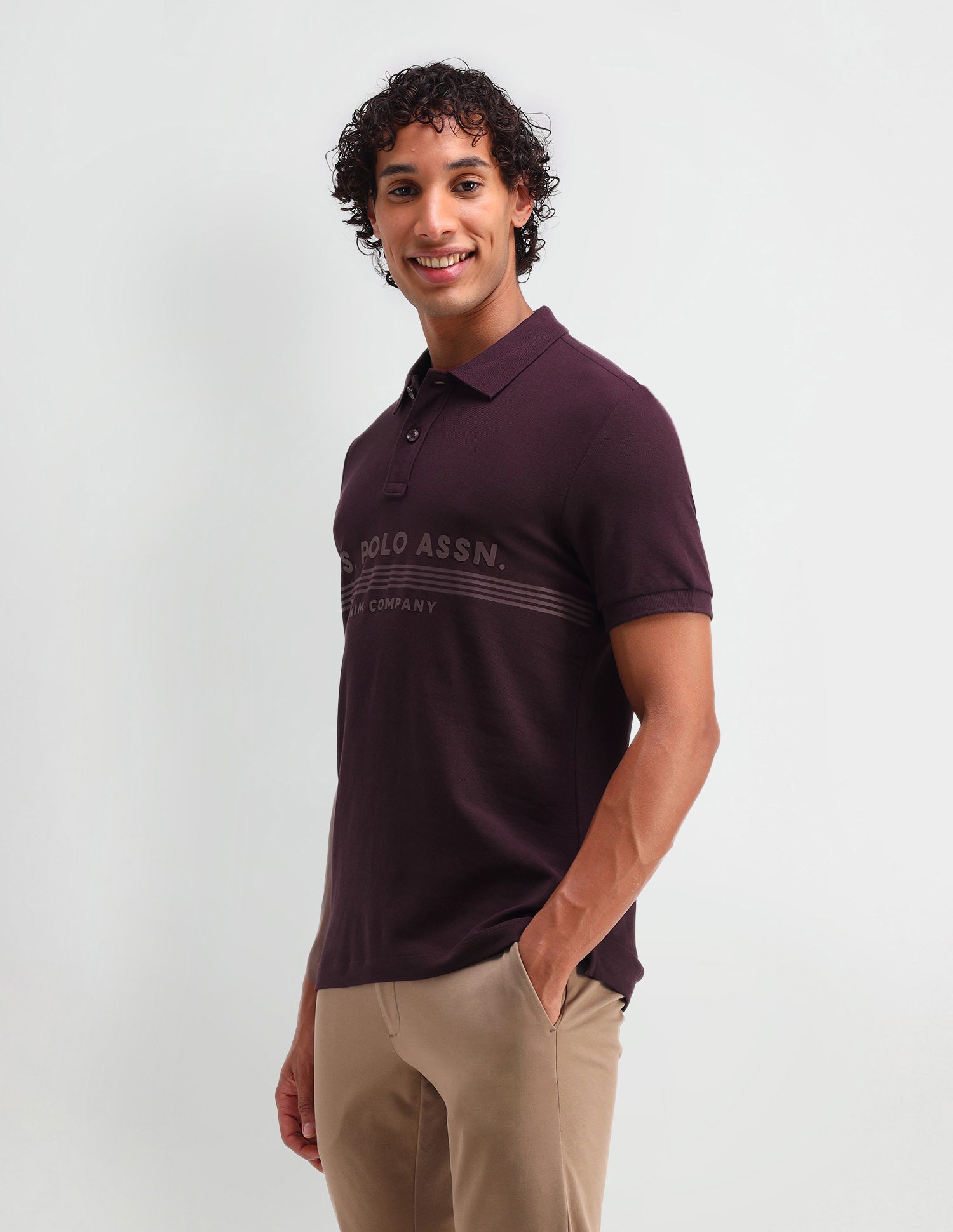 Brand Printed Muscle Fit Polo Shirt Wine - U.S. Polo Assn. India | Large