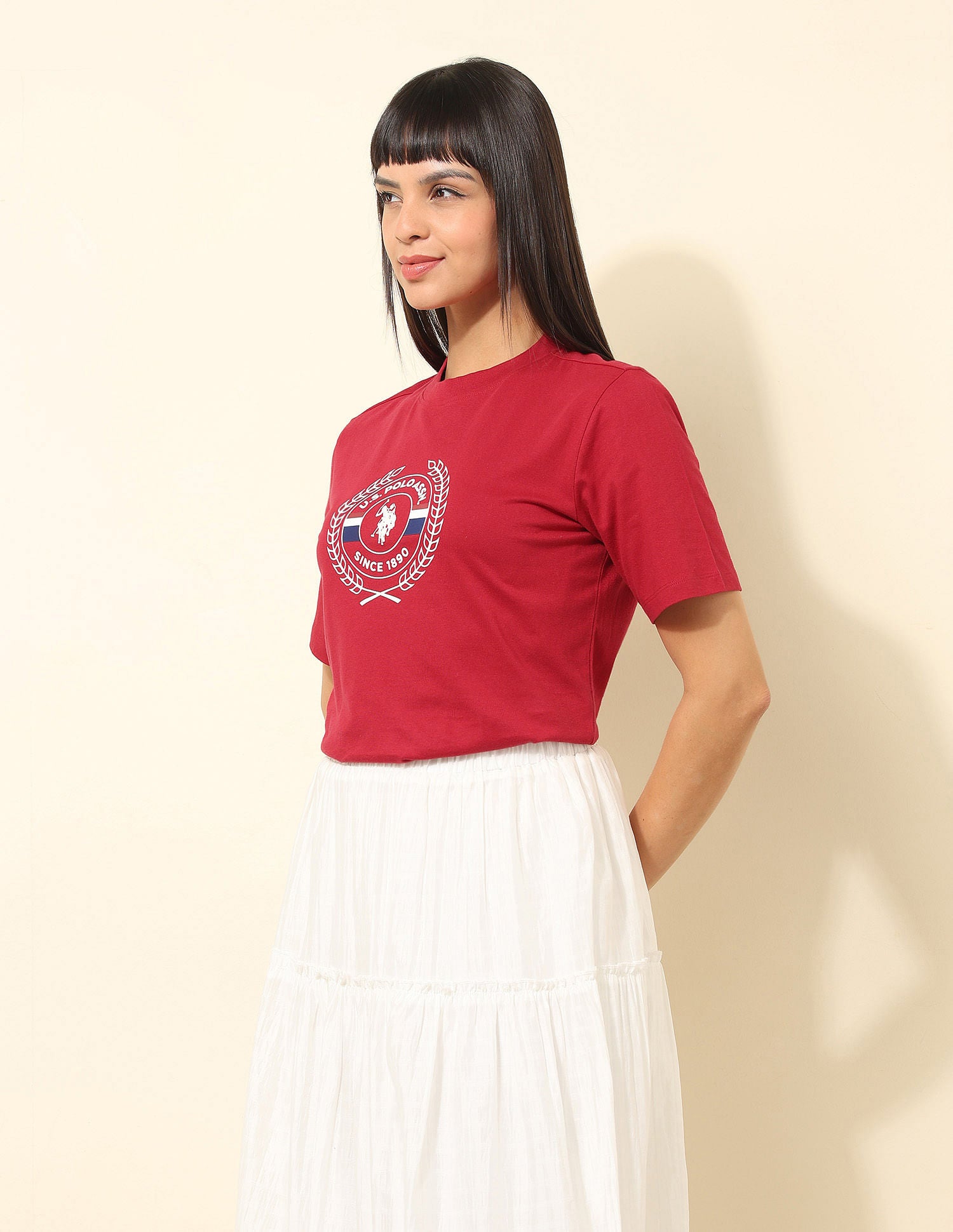 Boxy Fit Brand Printed T-Shirt Red - U.S. POLO ASSN. | Large