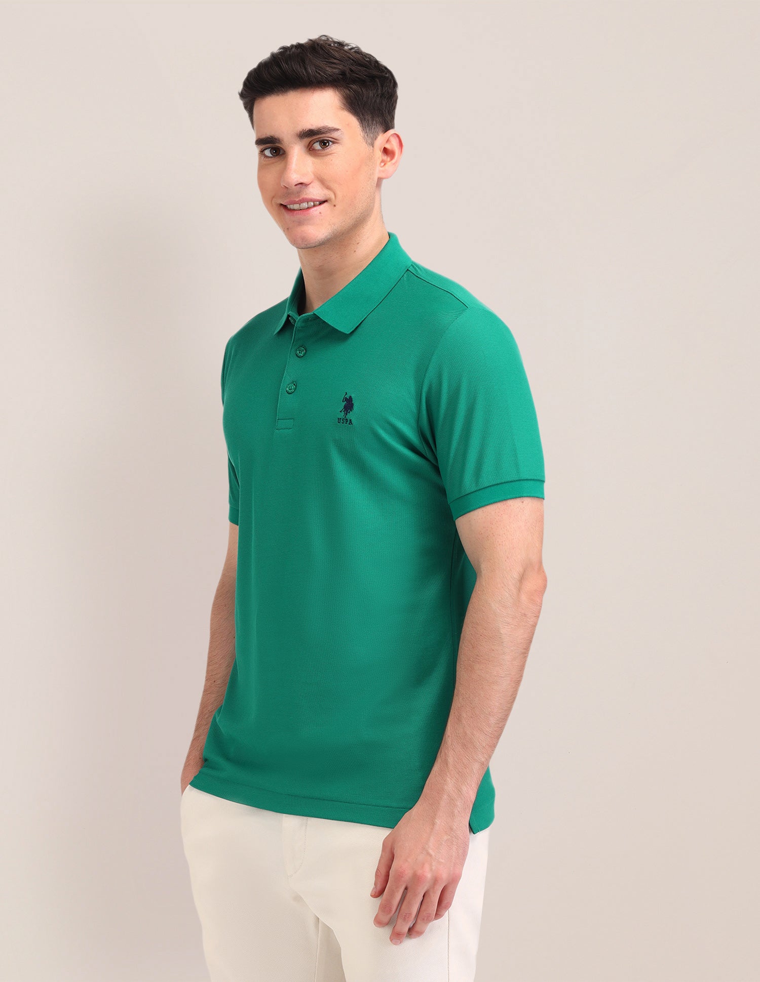 Solid Pattern Cotton Polo Shirt Dark Green - U.S. Polo Assn. India | Large