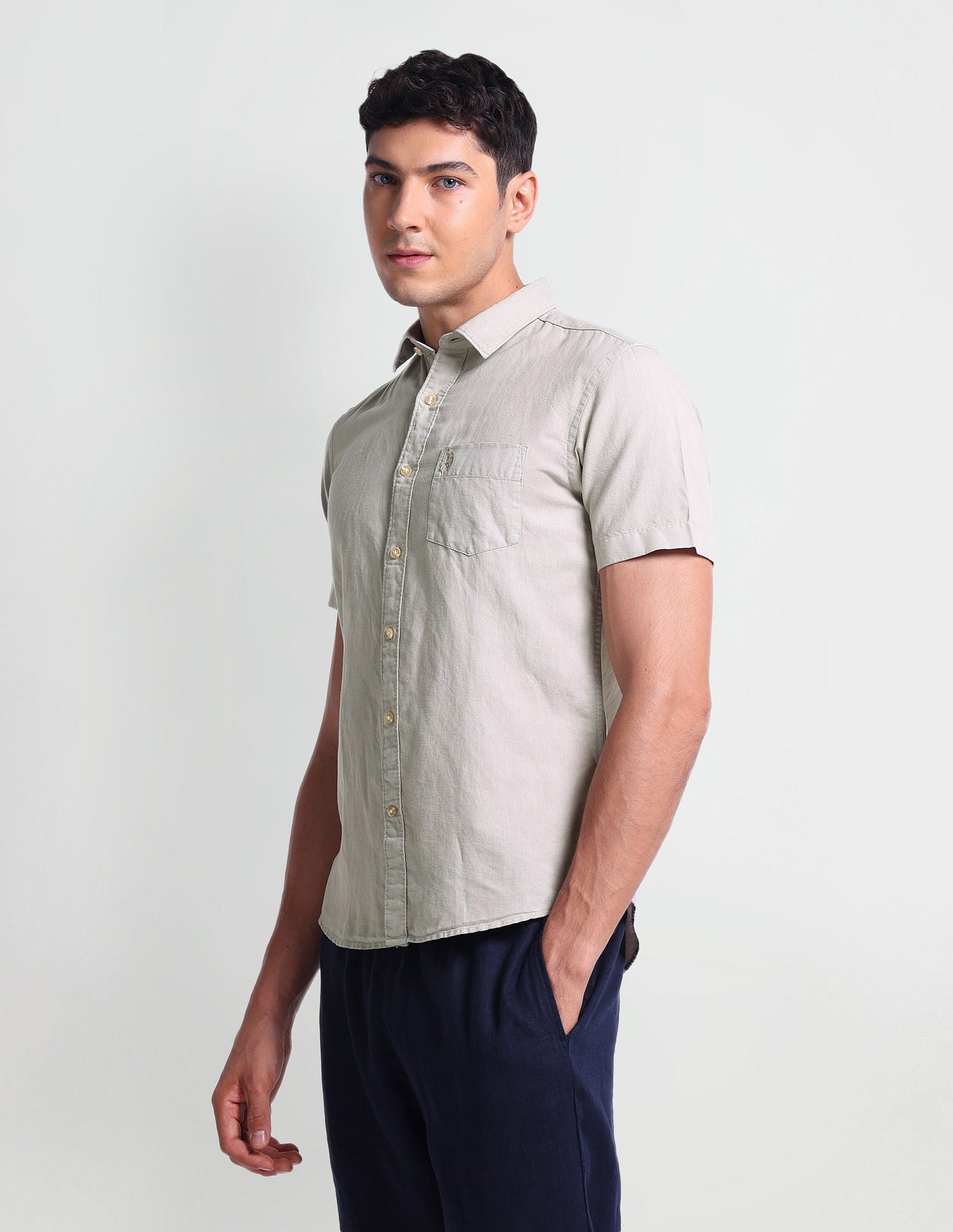 Slim Fit Short Sleeve Shirt Grey - U.S. Polo Assn. India | Large