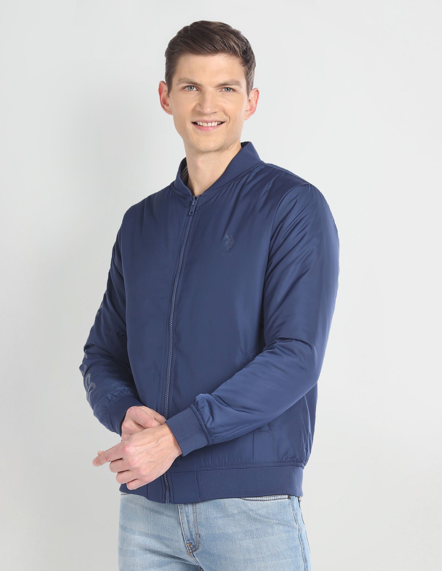 High Neck Long Sleeve Bomber Jacket Blue - U.S. POLO ASSN. | Large