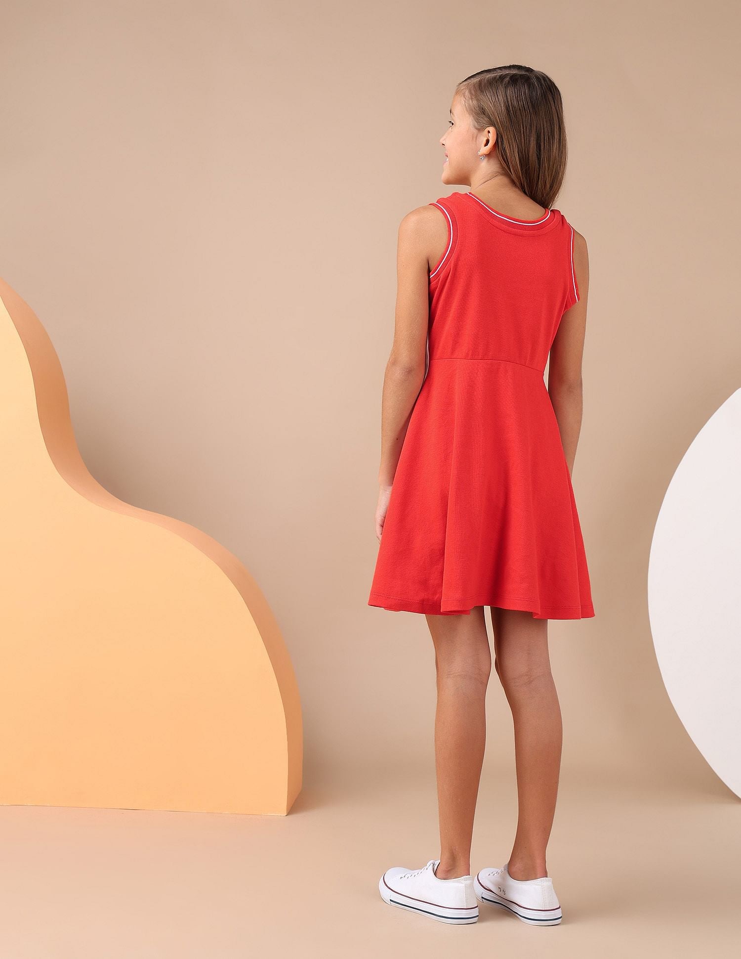 Girls Solid Fit And Flare Dress Red - U.S. POLO ASSN. | Large