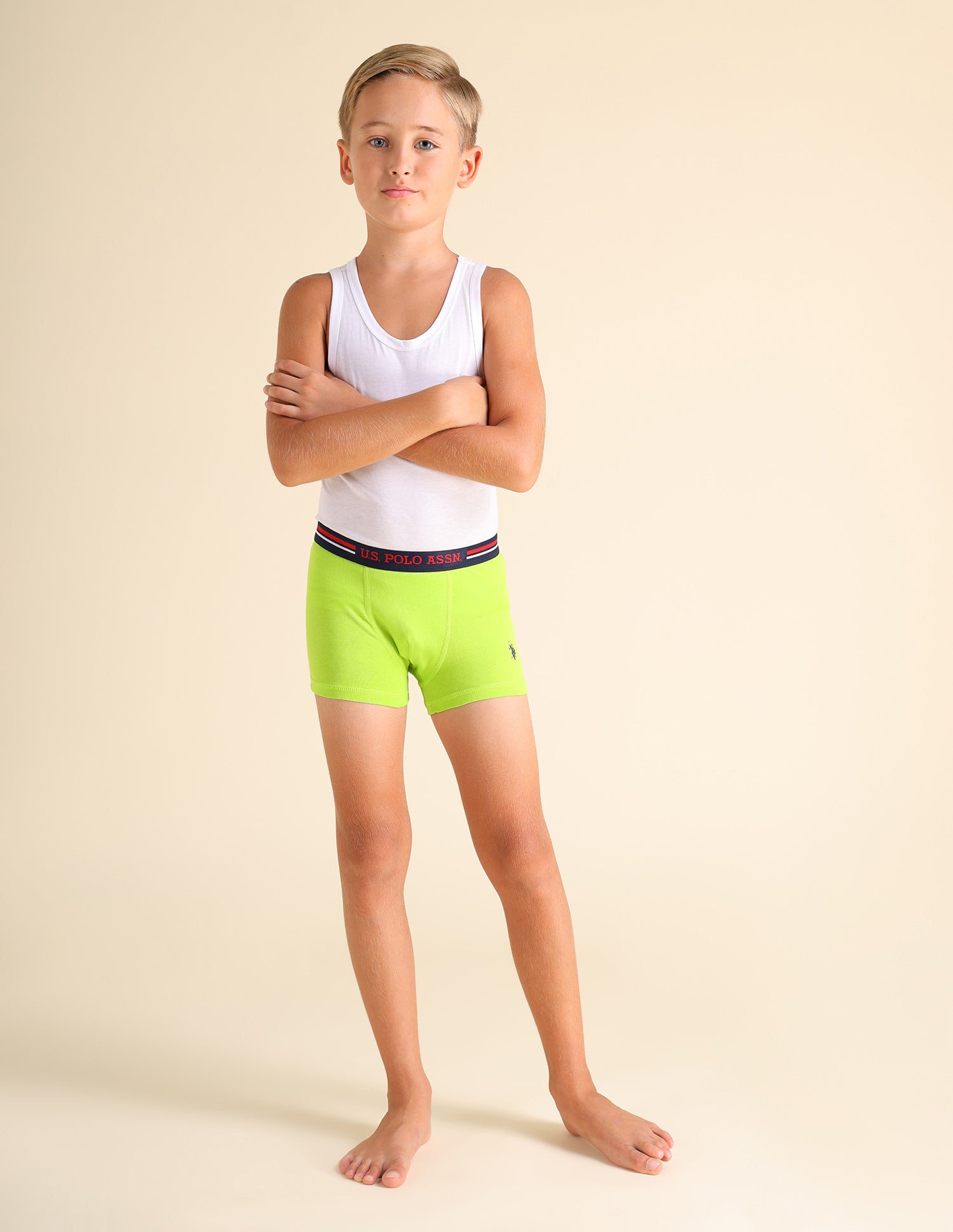 Mid Rise Cotton Spandex EKT02 Trunks - Pack Of 2 Lime Green and White - U.S. POLO ASSN. | Large