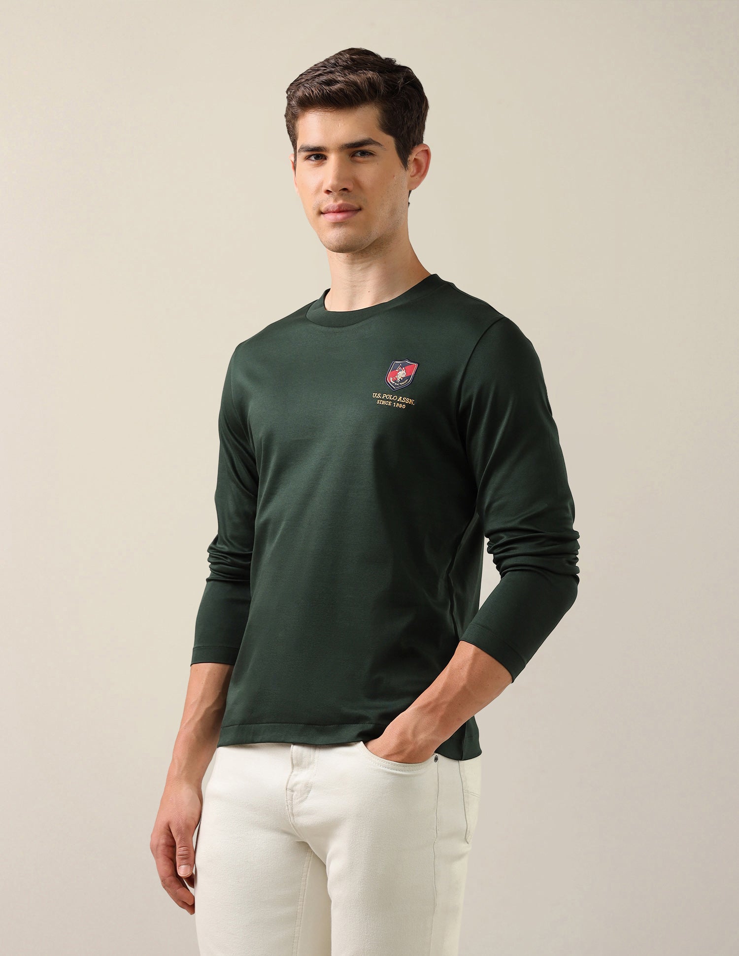 Solid Slim Fit T-Shirt Dark Green - U.S. Polo Assn. India | Large
