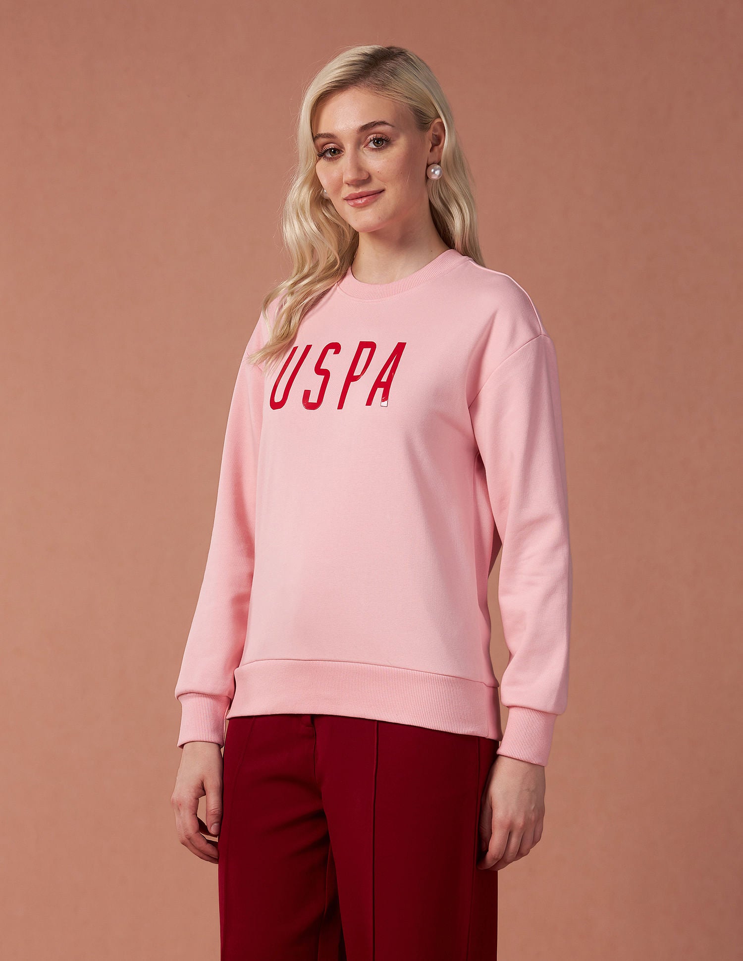 Drop Shoulder Hd Print Sweatshirt Light Pink - U.S. Polo Assn. India | Large