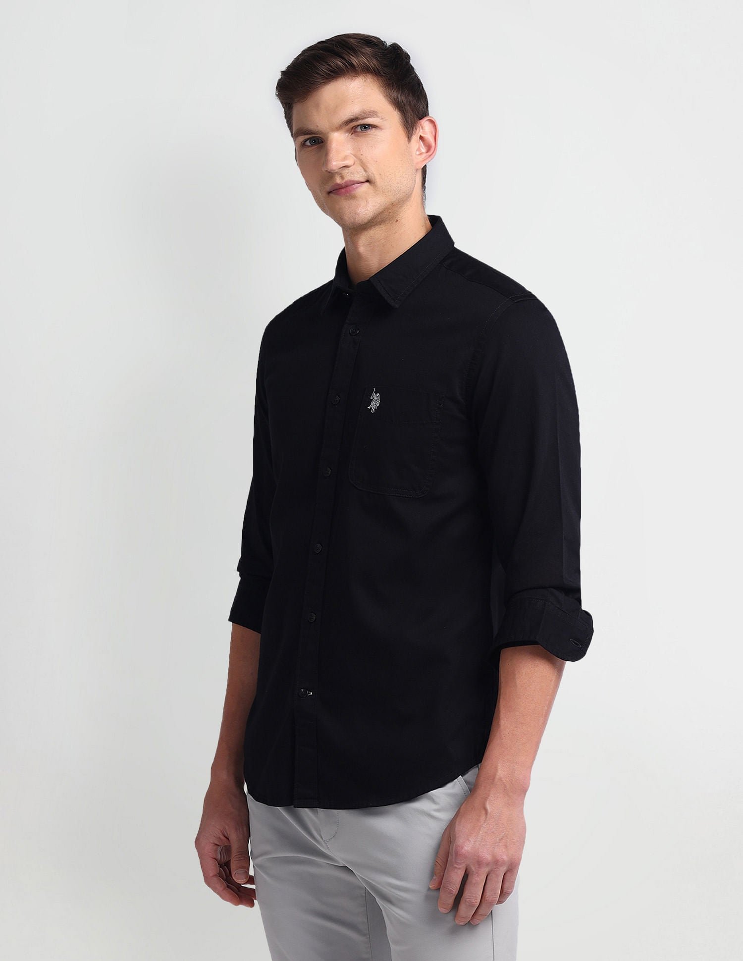 Semi Cutaway Collar Slim Fit Shirt Black - U.S. Polo Assn. India | Large