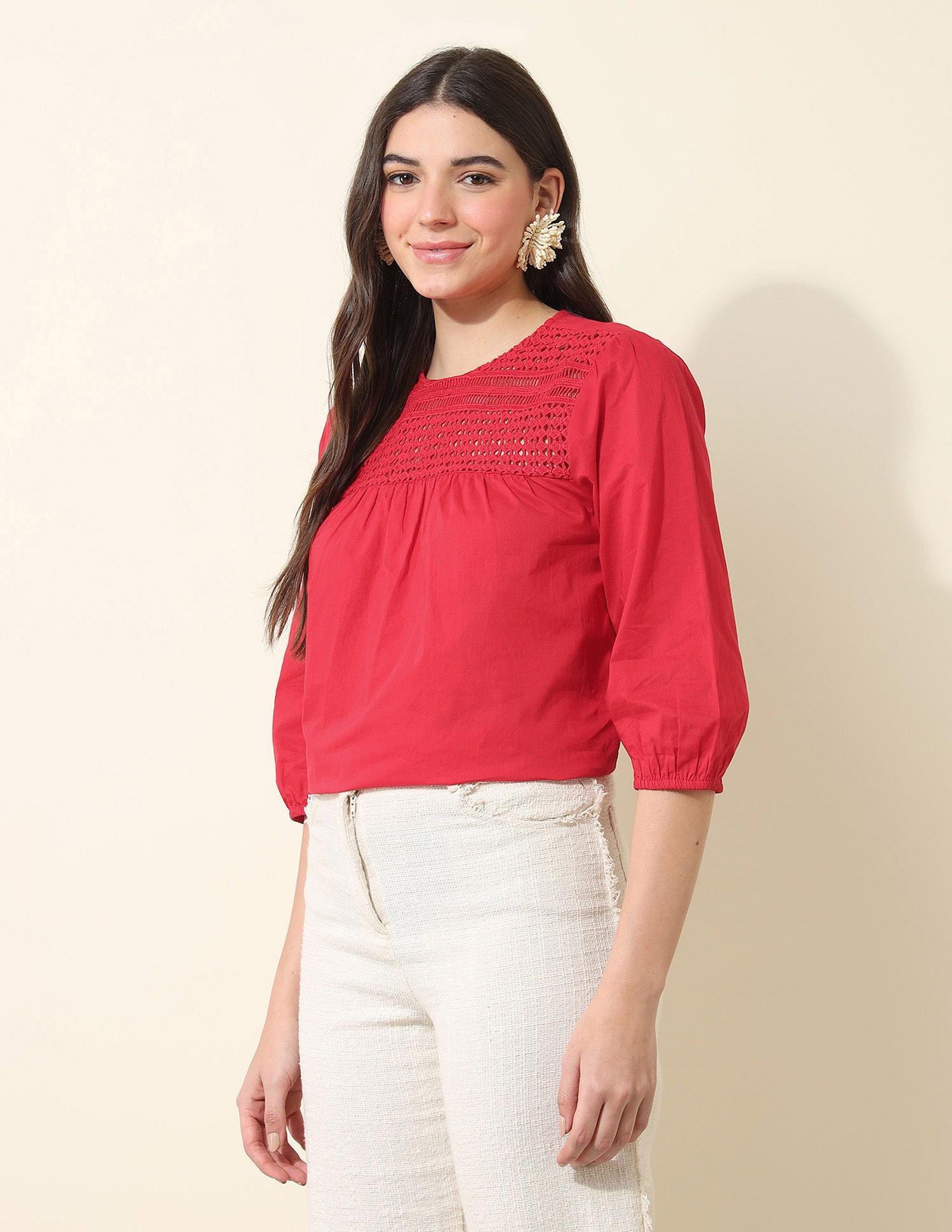 Lace Yoke Design Top Red - U.S. Polo Assn. India | Large