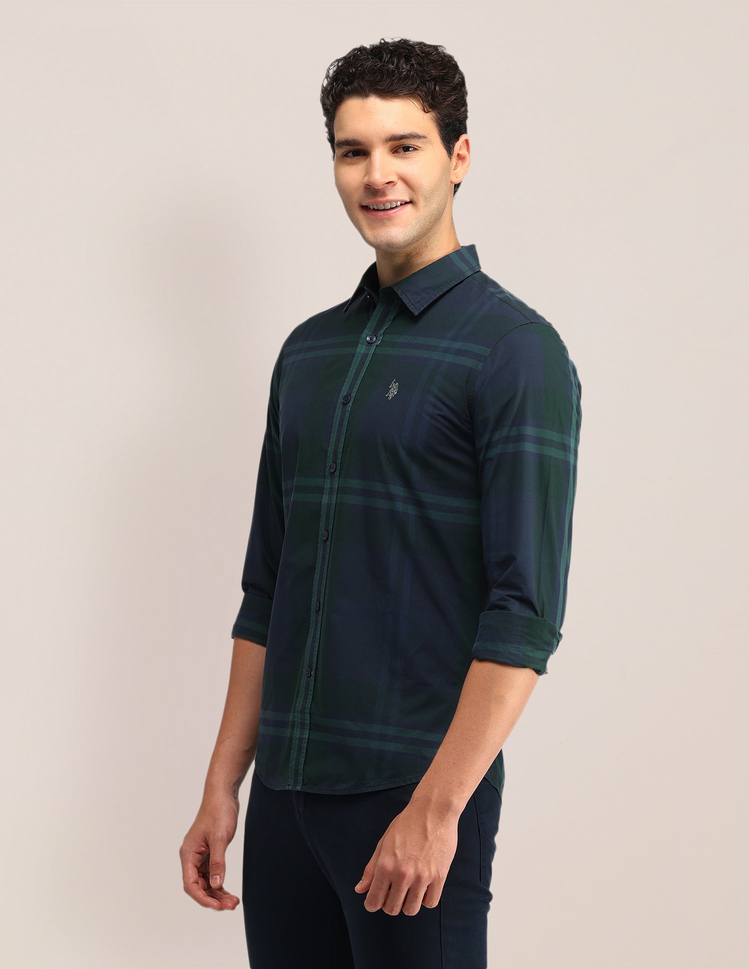 Grid Tattersall Checked Tailored Fit Shirt Dark Green - U.S. Polo Assn. India | Large