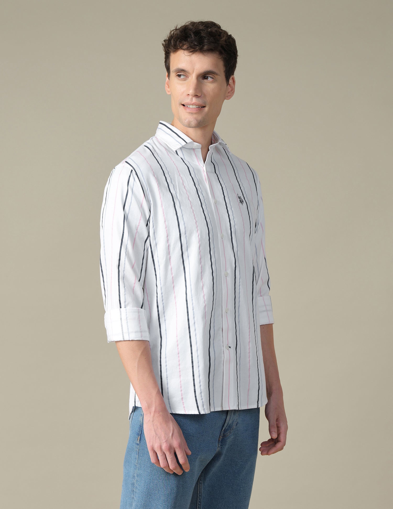 Vertical Striped Satin Shirt Light Blue - U.S. Polo Assn. India | Large