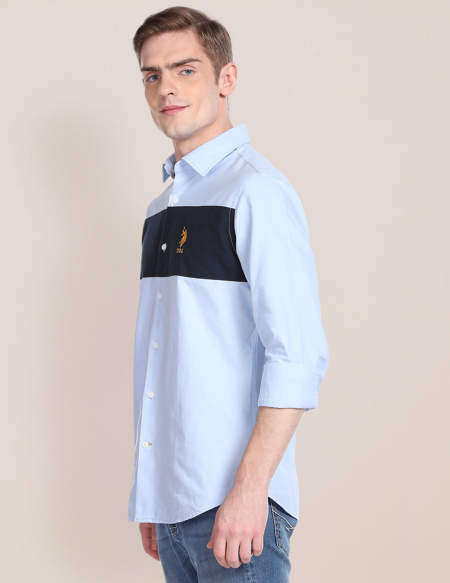Cut And Sew Oxford Shirt Blue - U.S. Polo Assn. India | Large