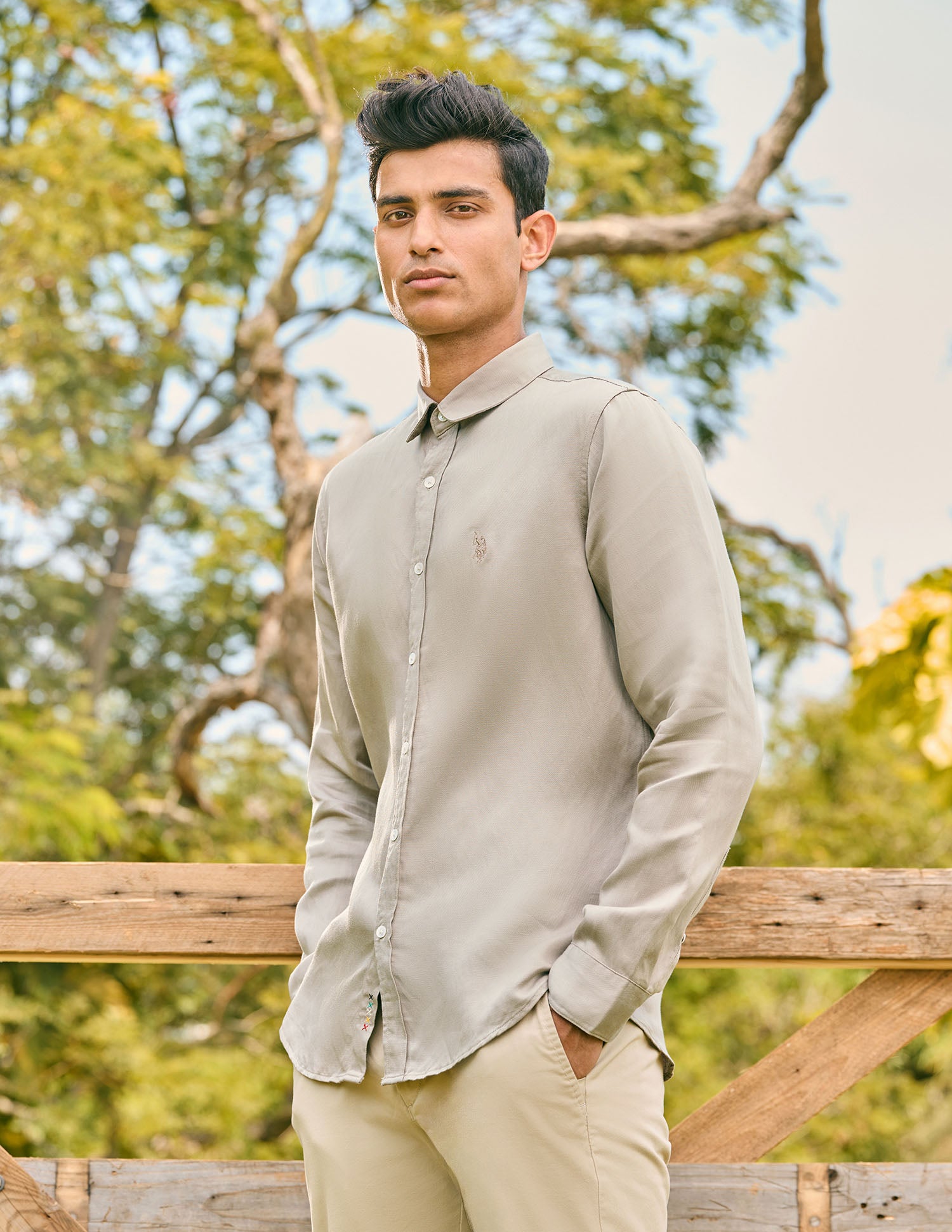 Pacho X Tailored Fit Twill Shirt Grey - U.S. POLO ASSN. | Large