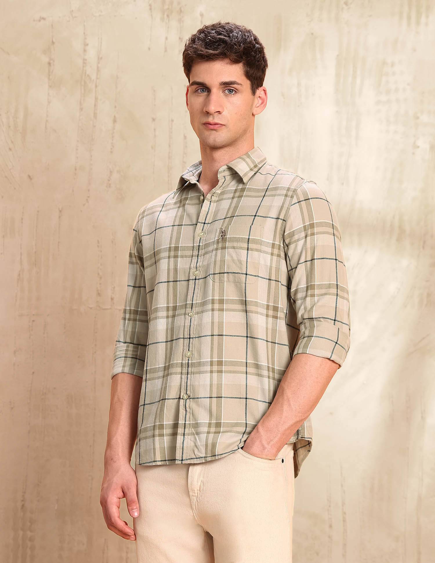 Twill Regular Fit Shirt Khaki - U.S. POLO ASSN. | Large