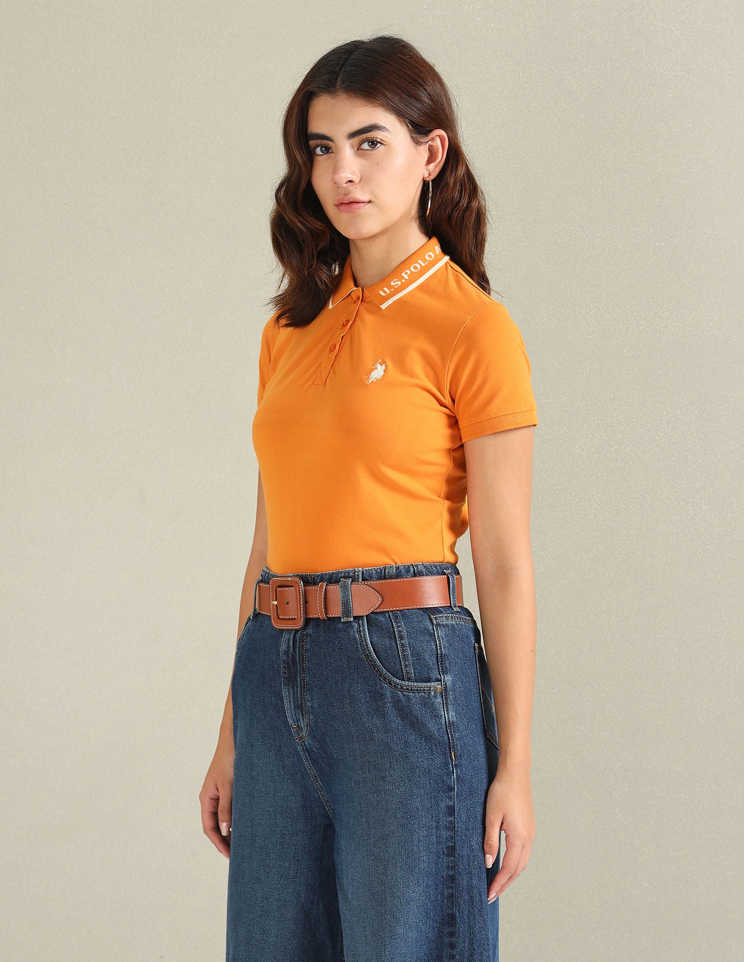 Logo Collar Pique Polo Shirt Mustard - U.S. Polo Assn. India | Large