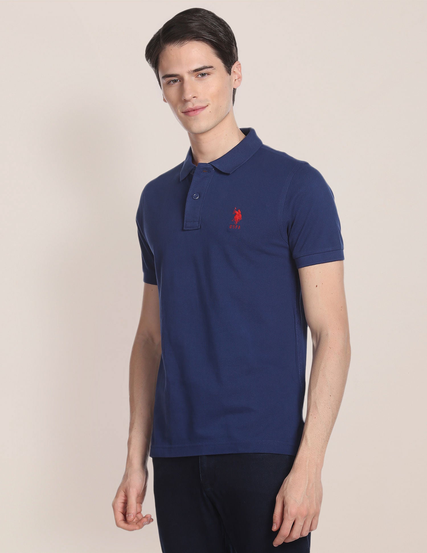 Men Dark Blue Cotton Solid Polo Shirt – U.S. Polo Assn. India