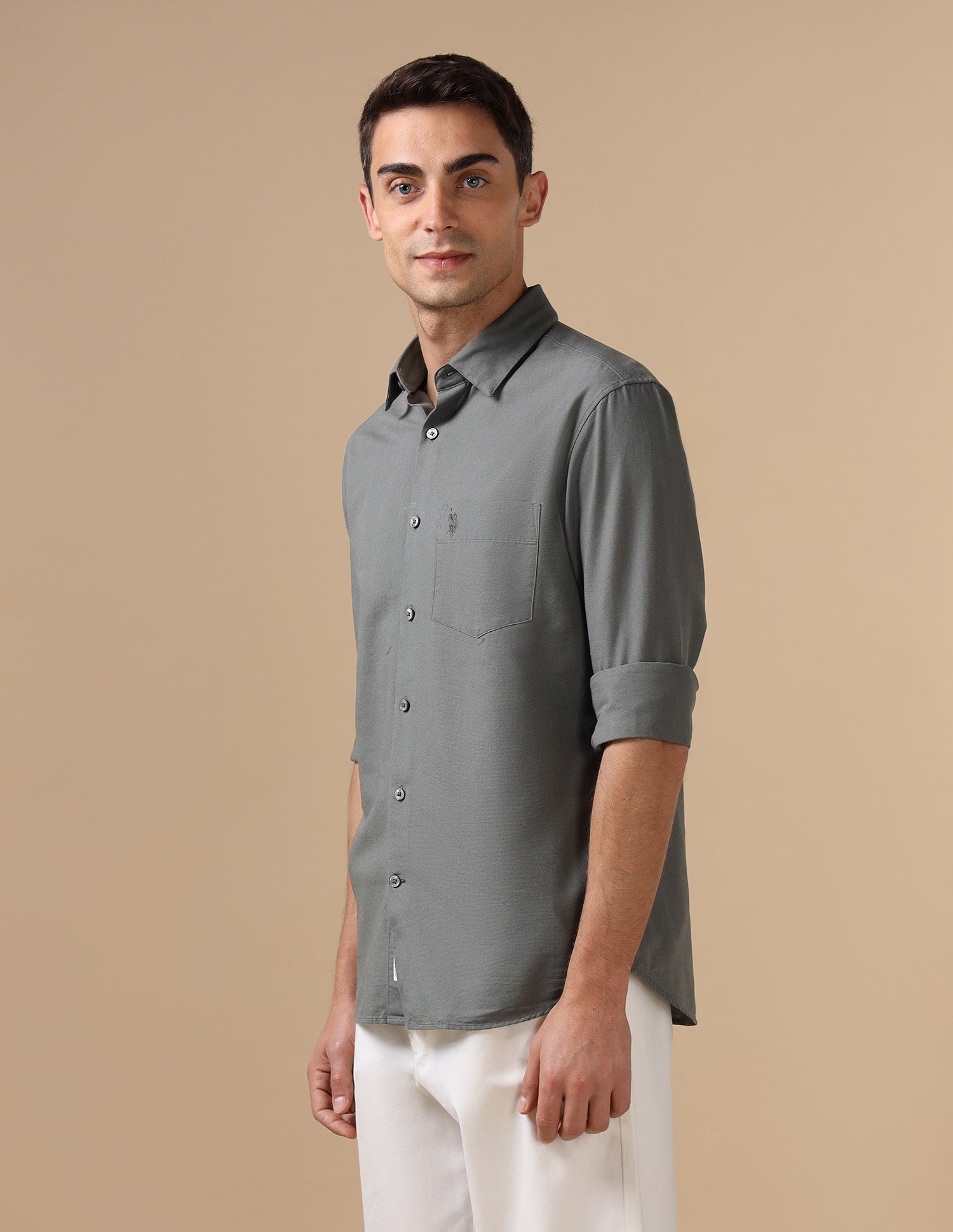 Pure Cotton Tailored Fit Shirt Grey - U.S. Polo Assn. India | Large