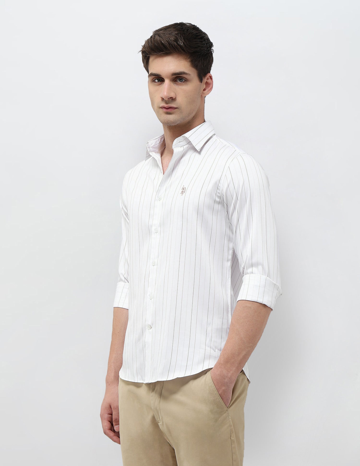 Vertical Striped Regular Fit Shirt Off White - U.S. POLO ASSN. | Large