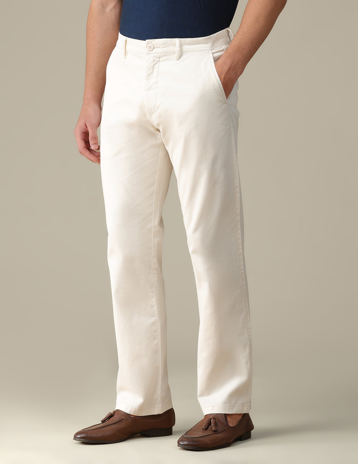 Riley straight fit Twill Trousers Ecru - U.S. Polo Assn. India | Large