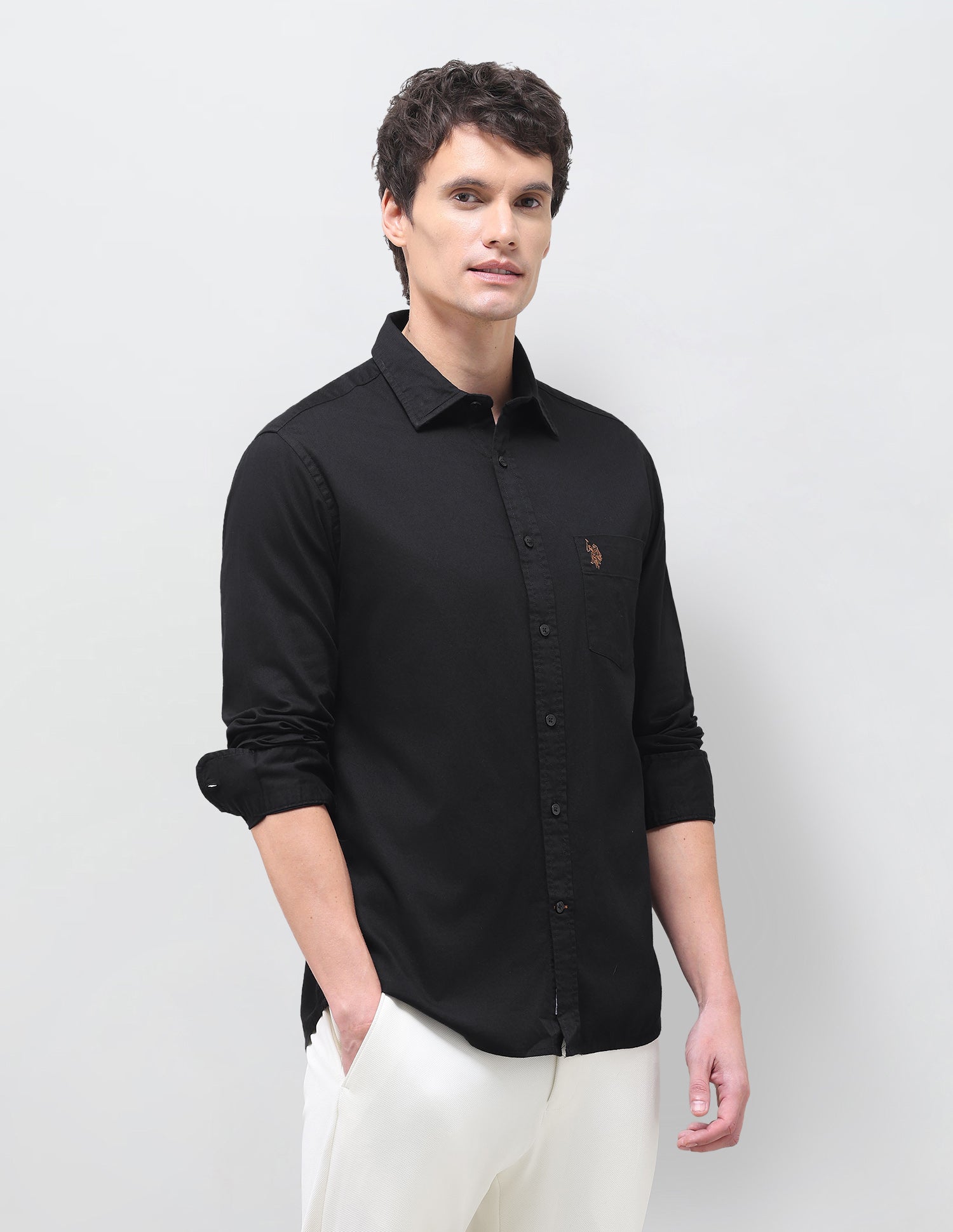Solid Tailored Fit Shirt Black - U.S. Polo Assn. India | Large