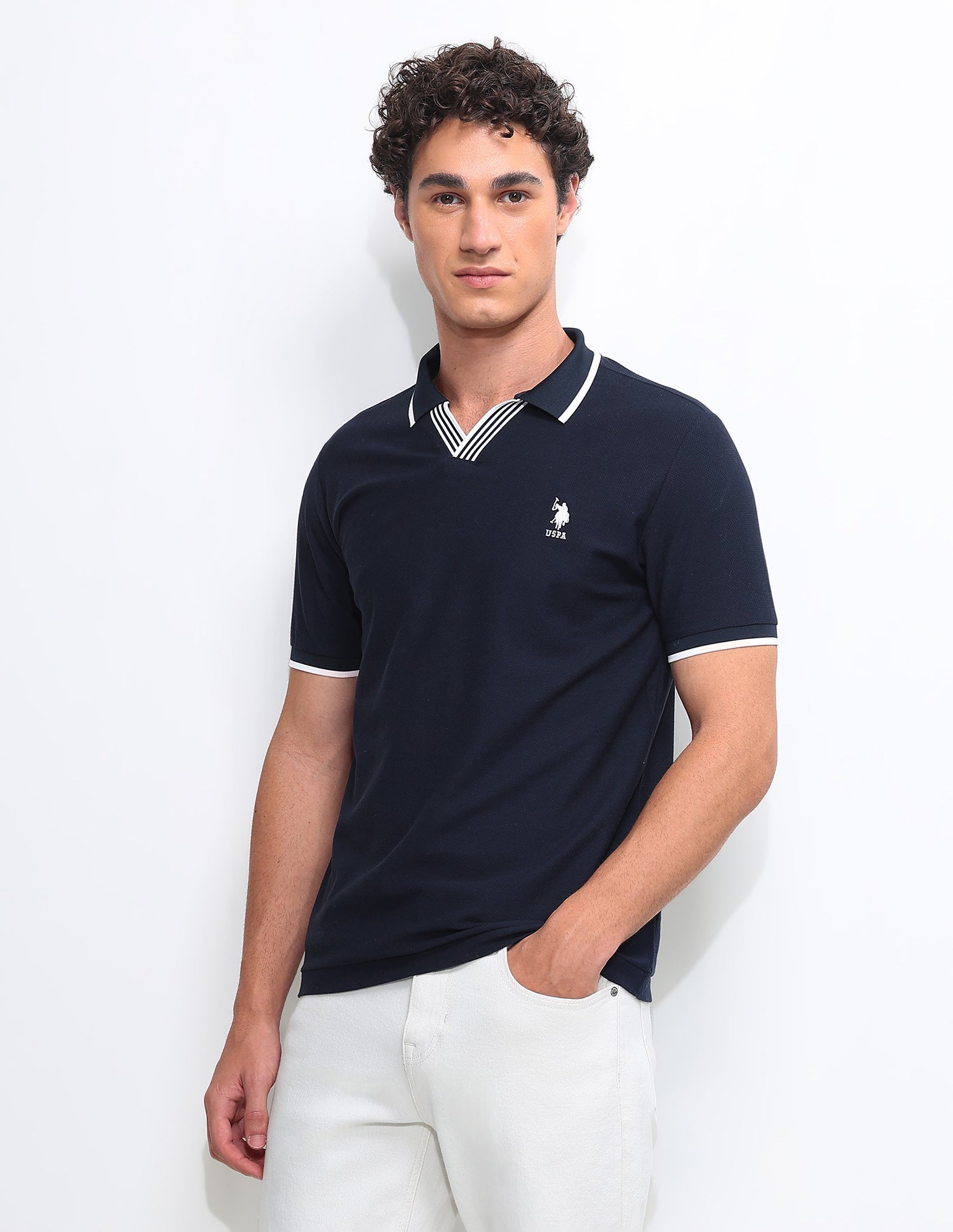 Solid Slim Fit Polo Shirt Navy - U.S. Polo Assn. India | Large