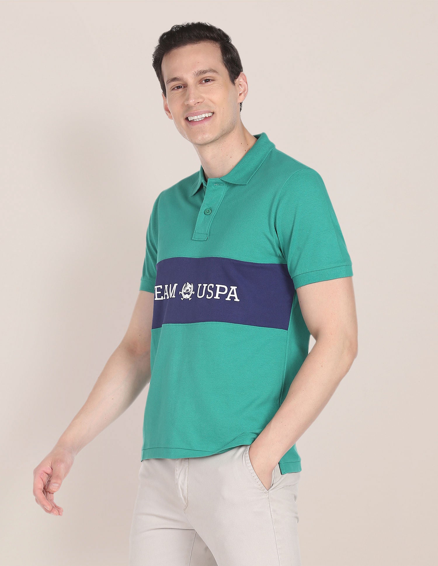 Brand Print Cotton Polo Shirt Green - U.S. Polo Assn. India | Large