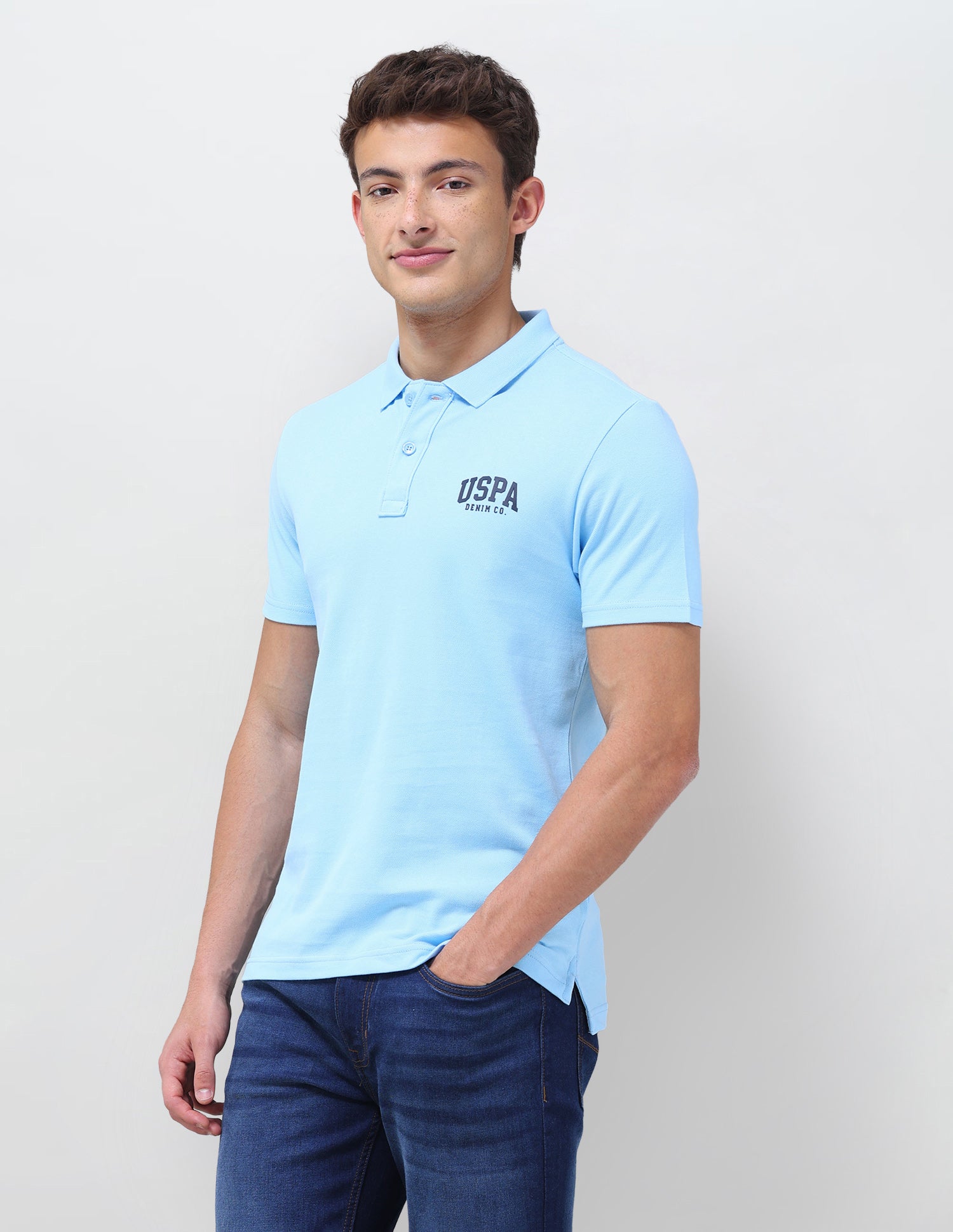 Solid Slim Fit Polo Shirt Light Blue - U.S. Polo Assn. India | Large