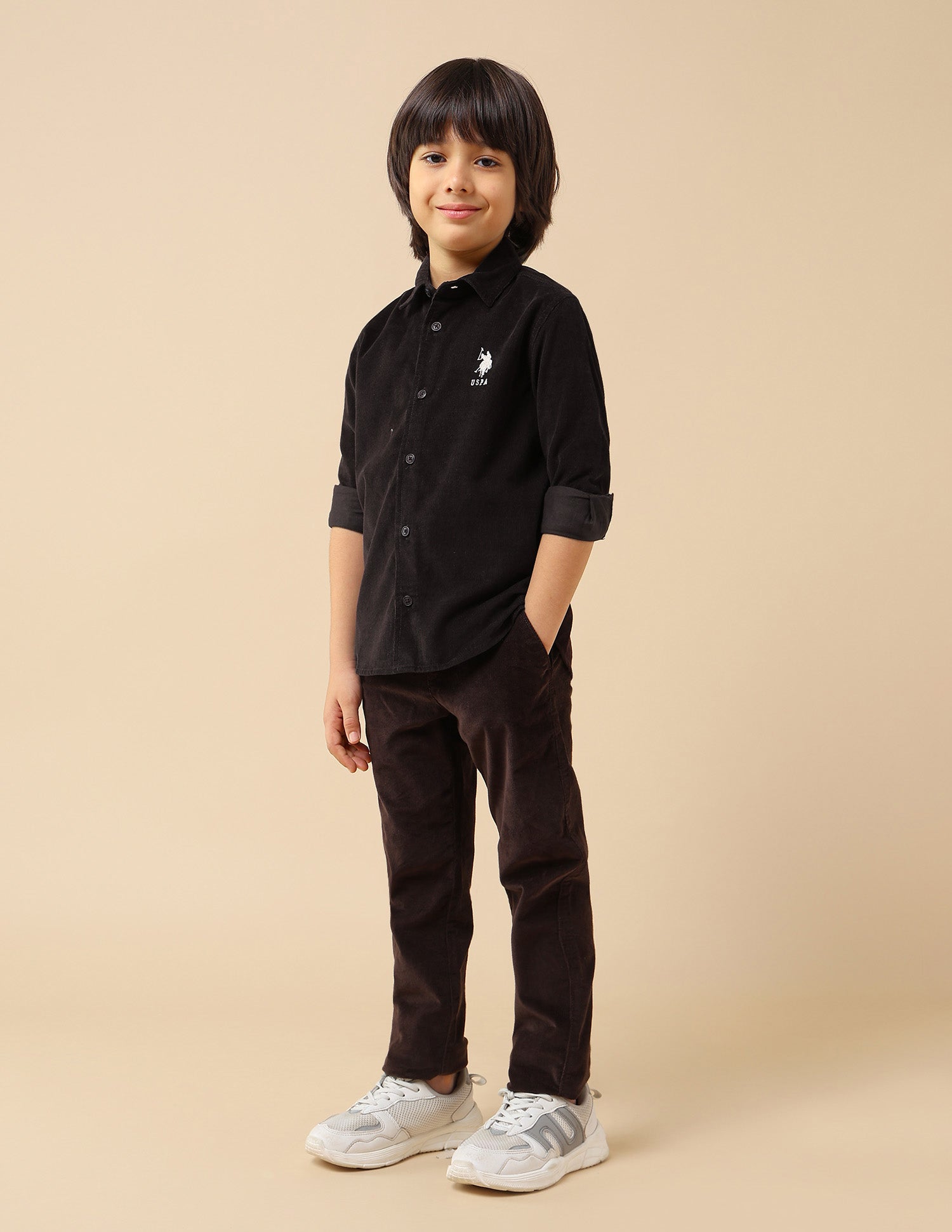 Boys Solid Corduroy Shirt Dark Brown - U.S. POLO ASSN. | Large
