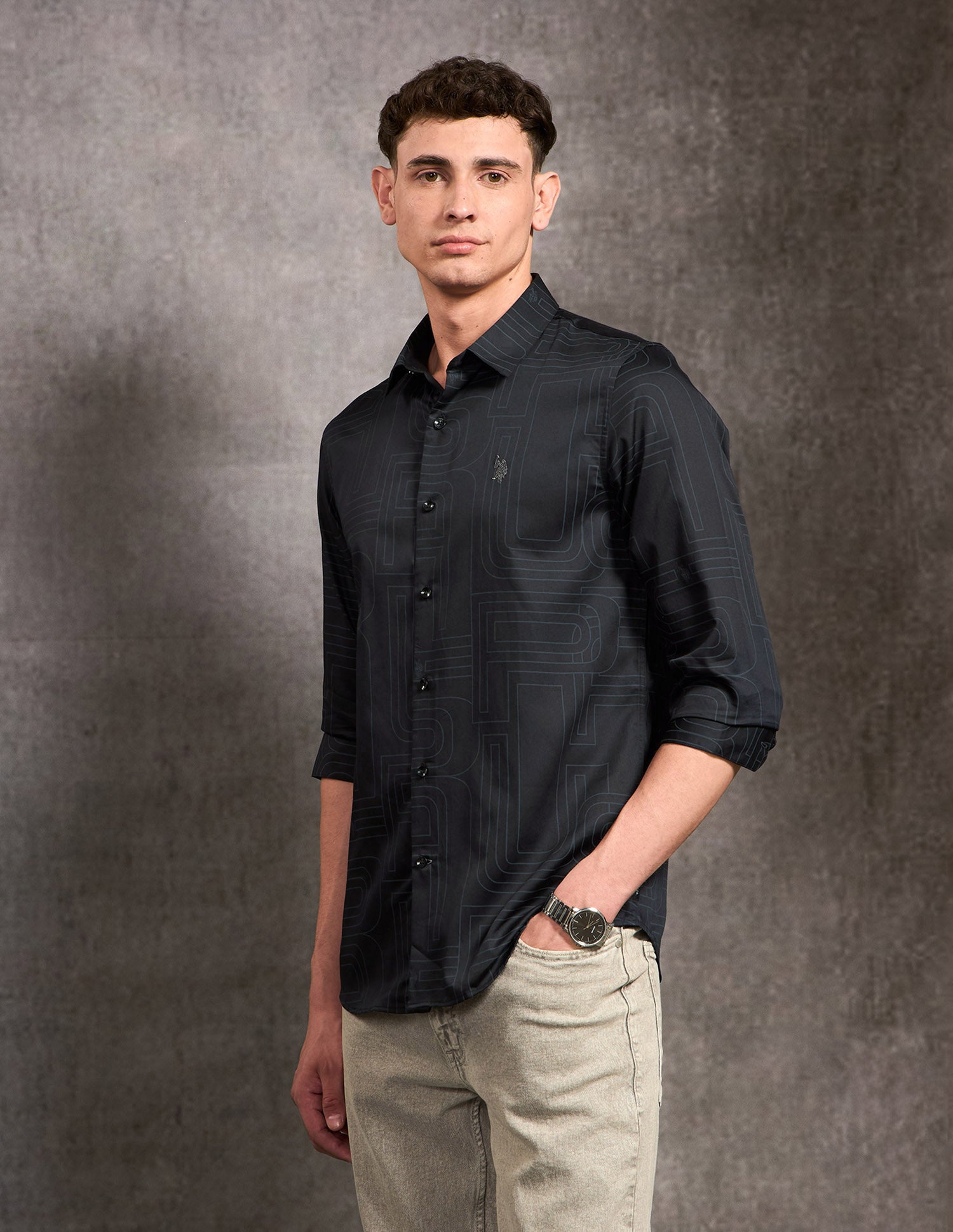 Brand Printed Black & Gold Shirt Black - U.S. POLO ASSN. | Large