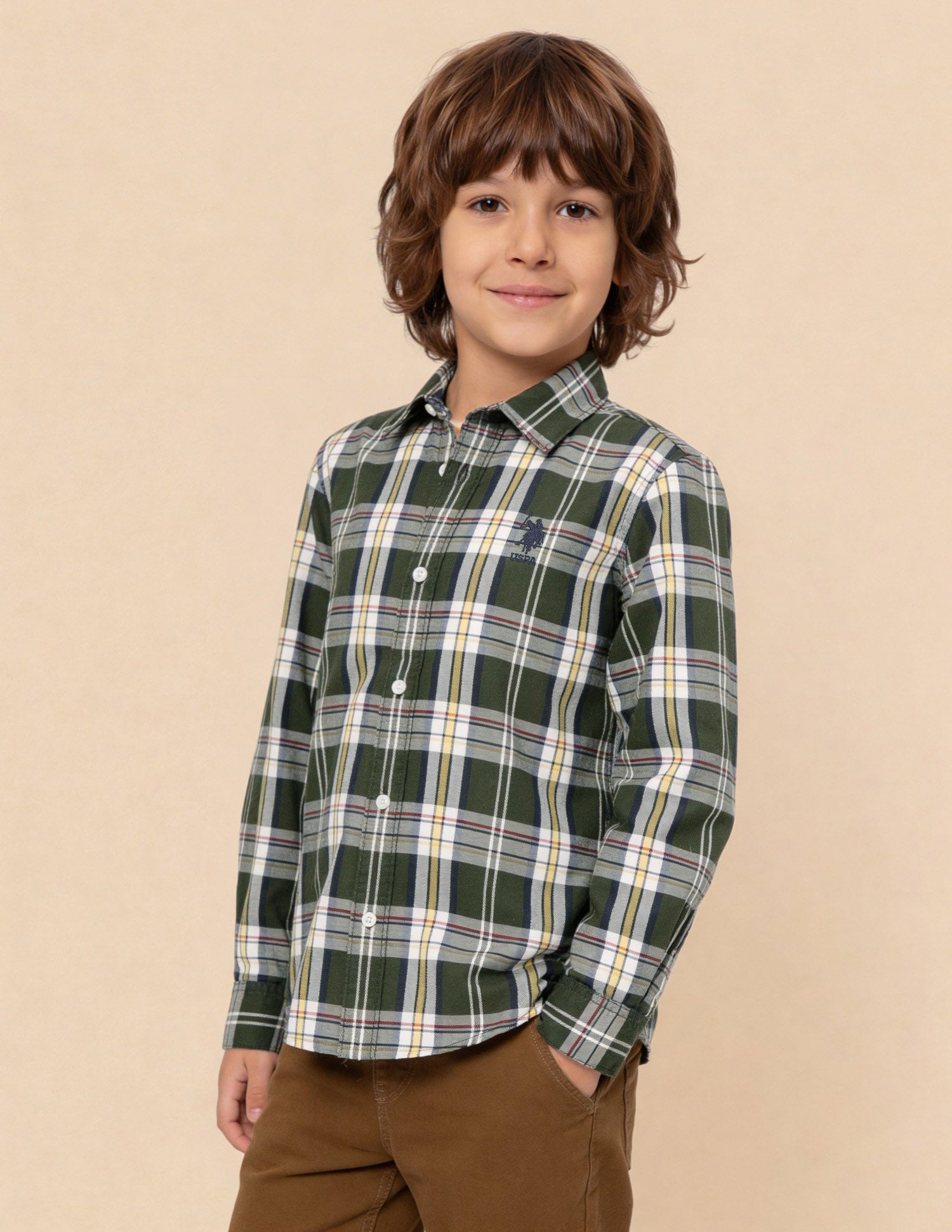 Twill Plaid Checked Shirt Olive - U.S. Polo Assn. India | Large