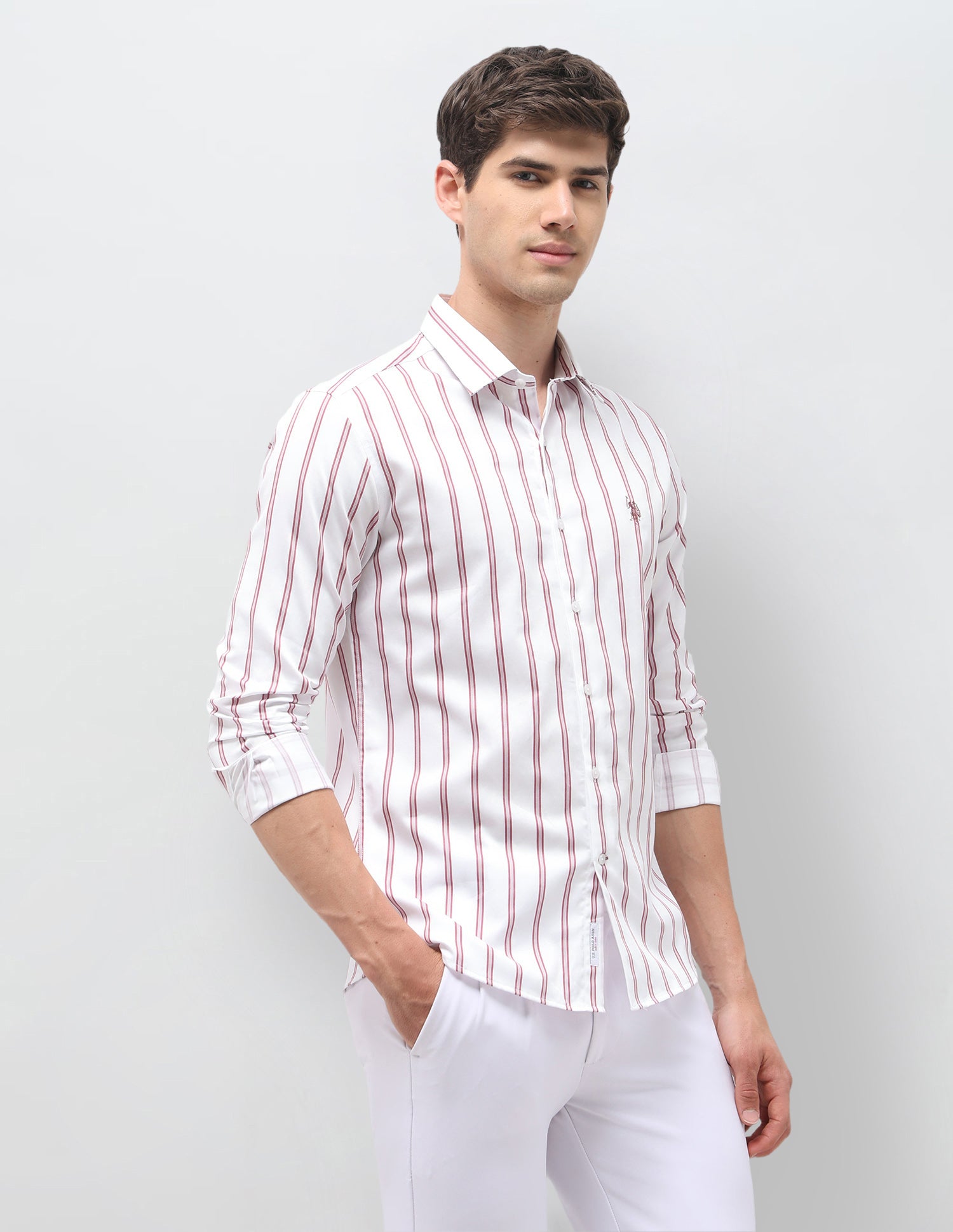 Vertical Striped Satin Shirt Pink - U.S. Polo Assn. India | Large