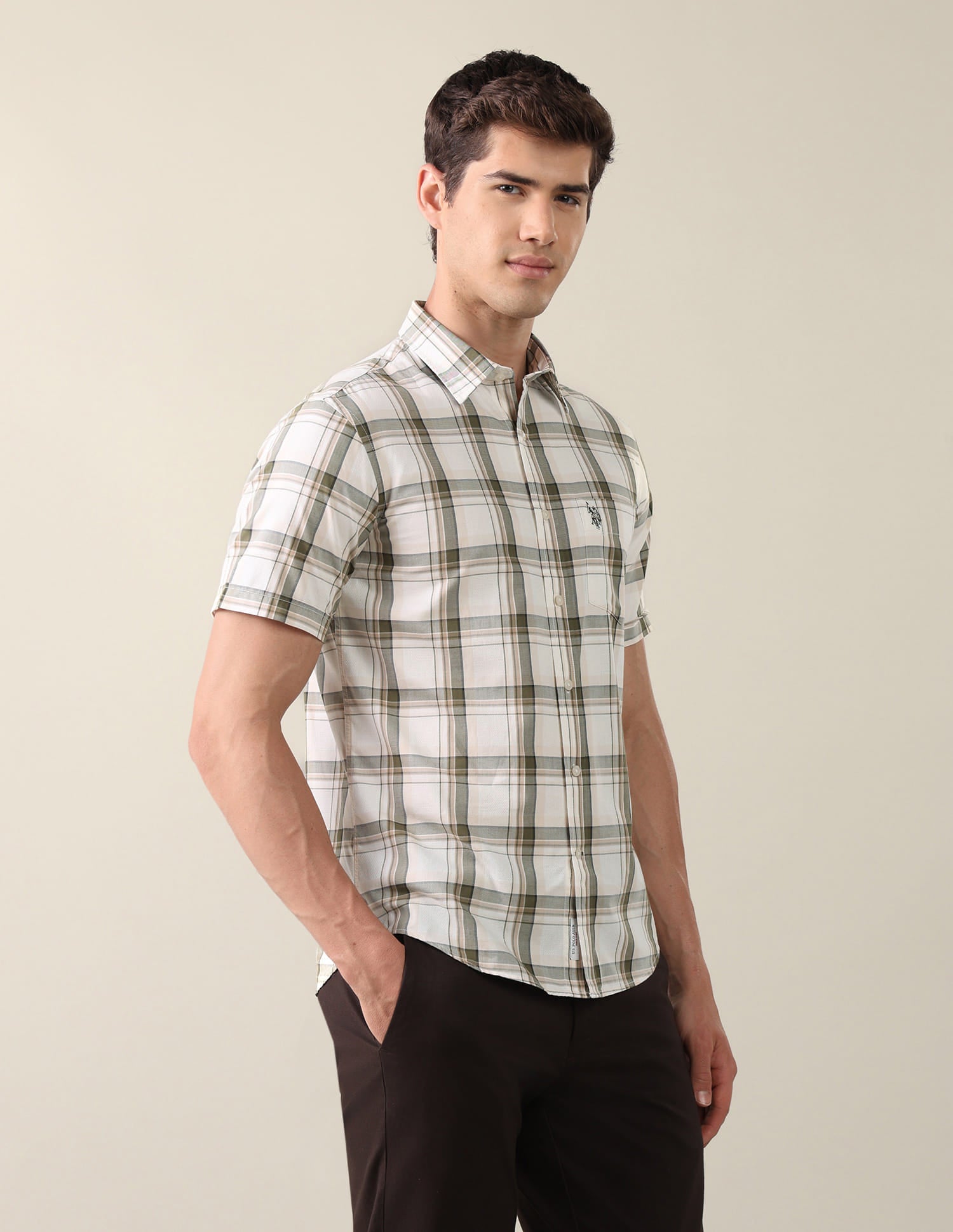 Twill Grid Tattersall Checked Shirt Green - U.S. Polo Assn. India | Large